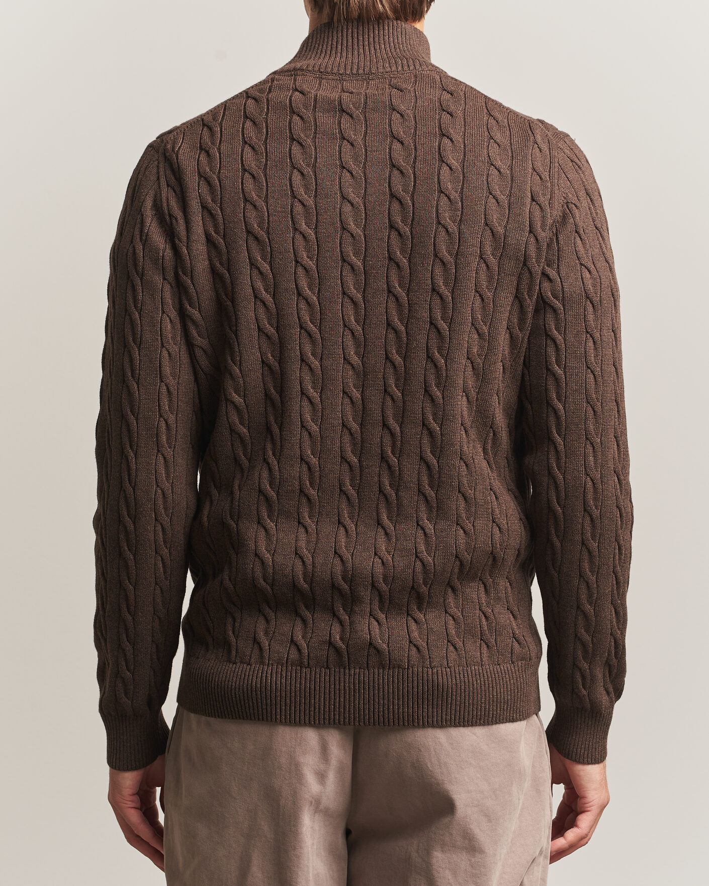 Heren | Truien | Gant | Cotton Cable Half Zip Black Brown Melange