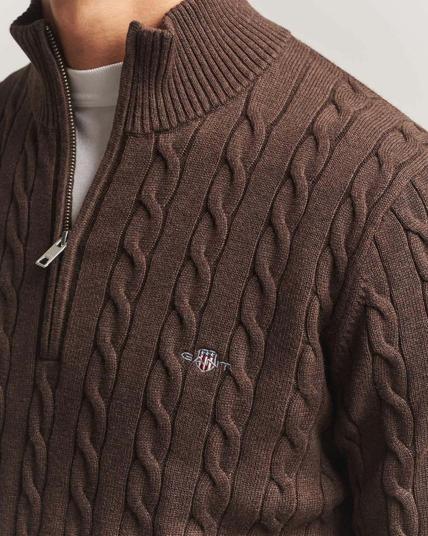Heren | Truien | Gant | Cotton Cable Half Zip Black Brown Melange