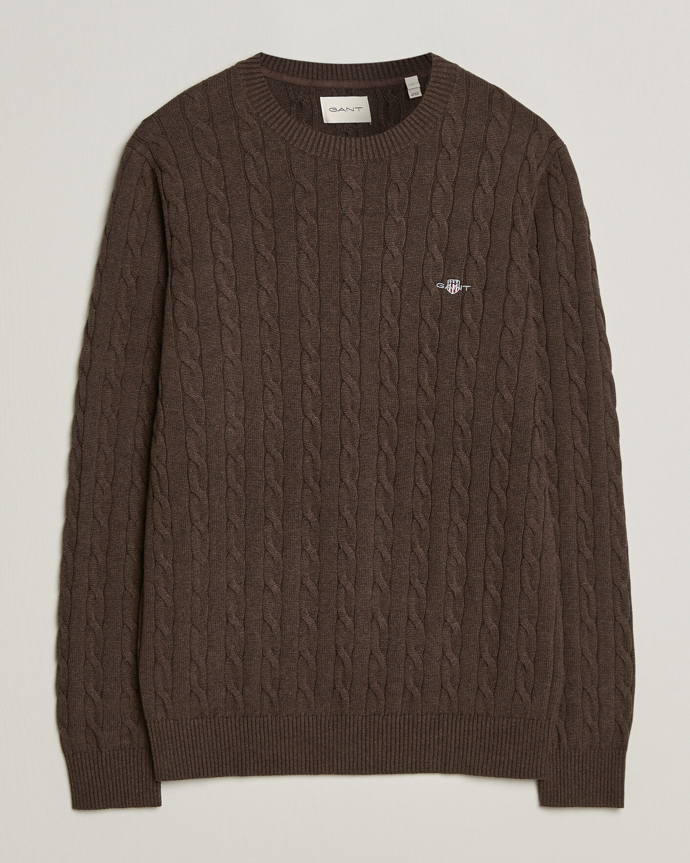 Heren | Truien | Gant | Cotton Cable Crew Neck Black Brown Melange