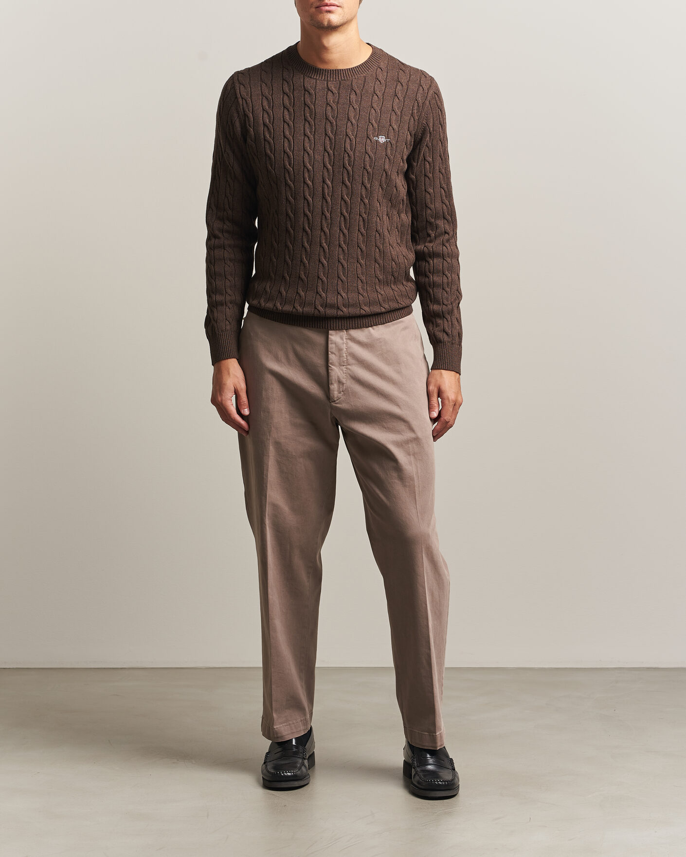 Heren | Truien | Gant | Cotton Cable Crew Neck Black Brown Melange
