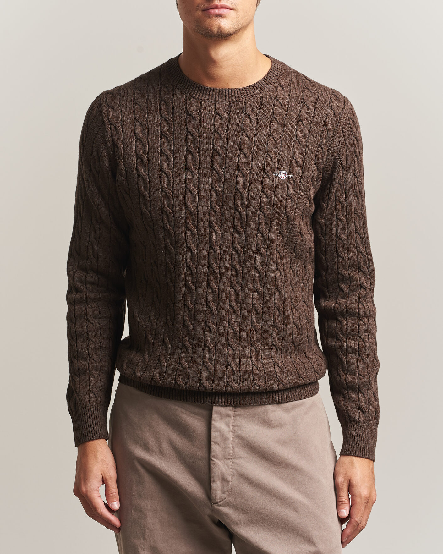 Heren | Truien | Gant | Cotton Cable Crew Neck Black Brown Melange