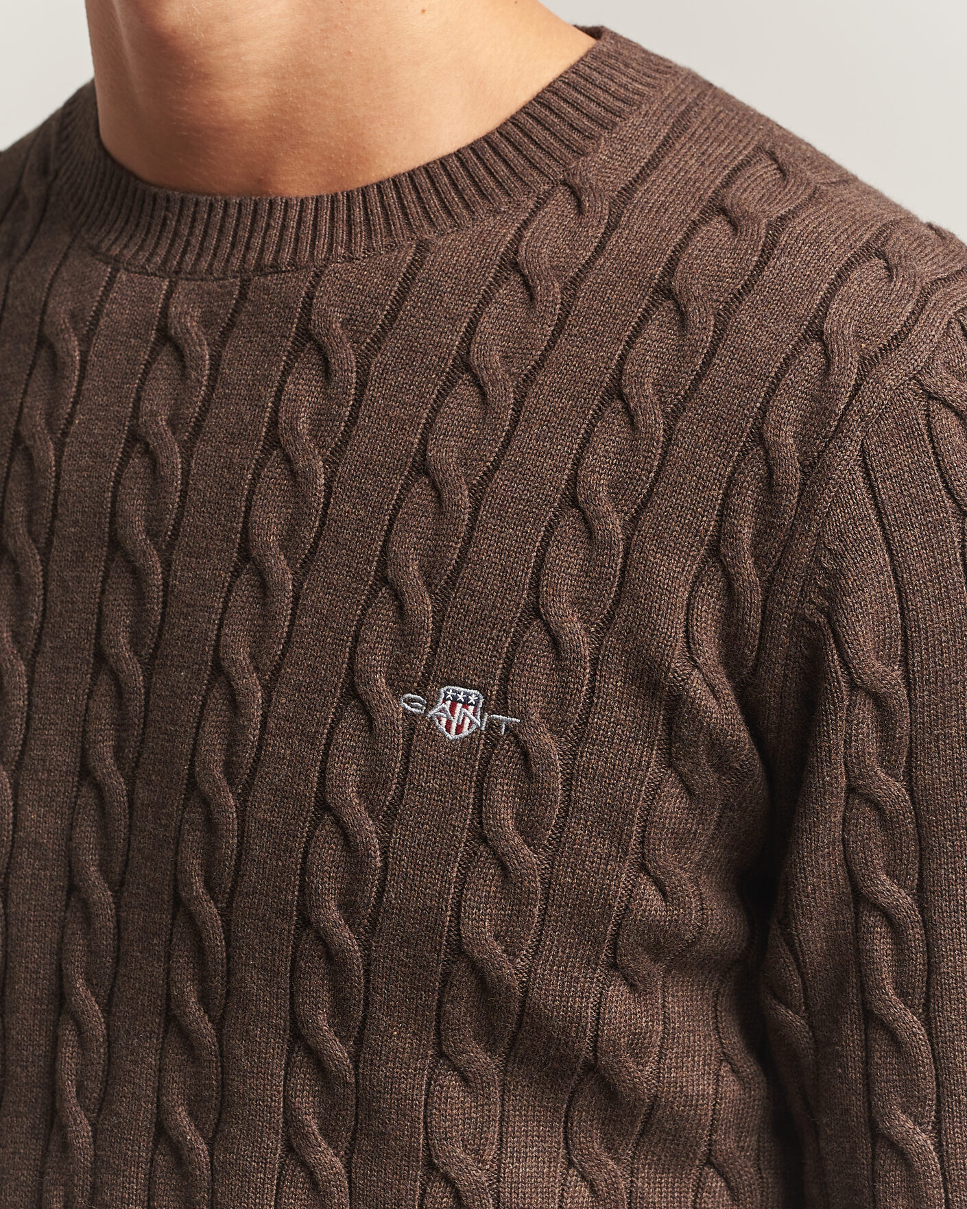 Heren | Truien | Gant | Cotton Cable Crew Neck Black Brown Melange