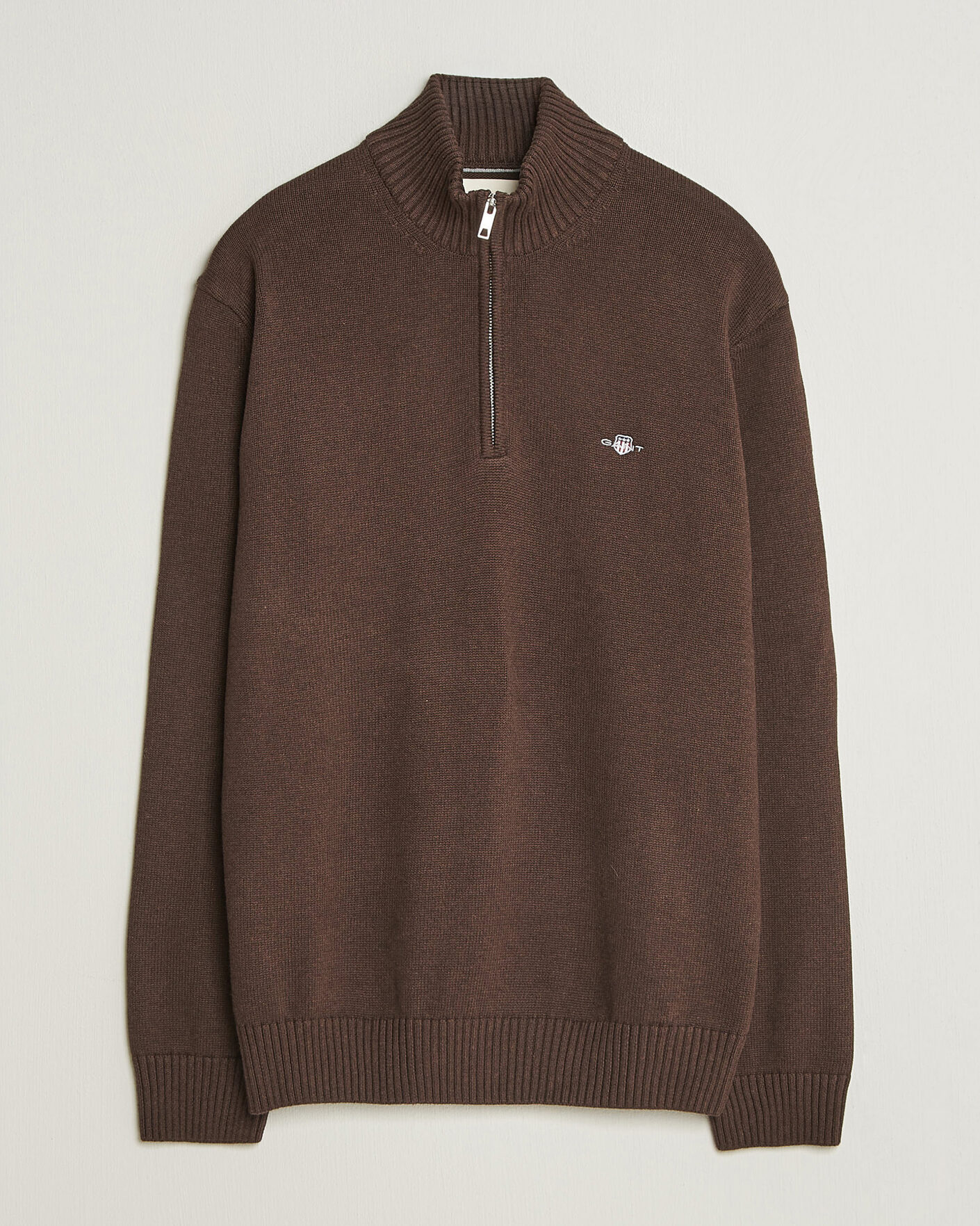 Heren | Truien | Gant | Casual Cotton Half Zip Black Brown Melange
