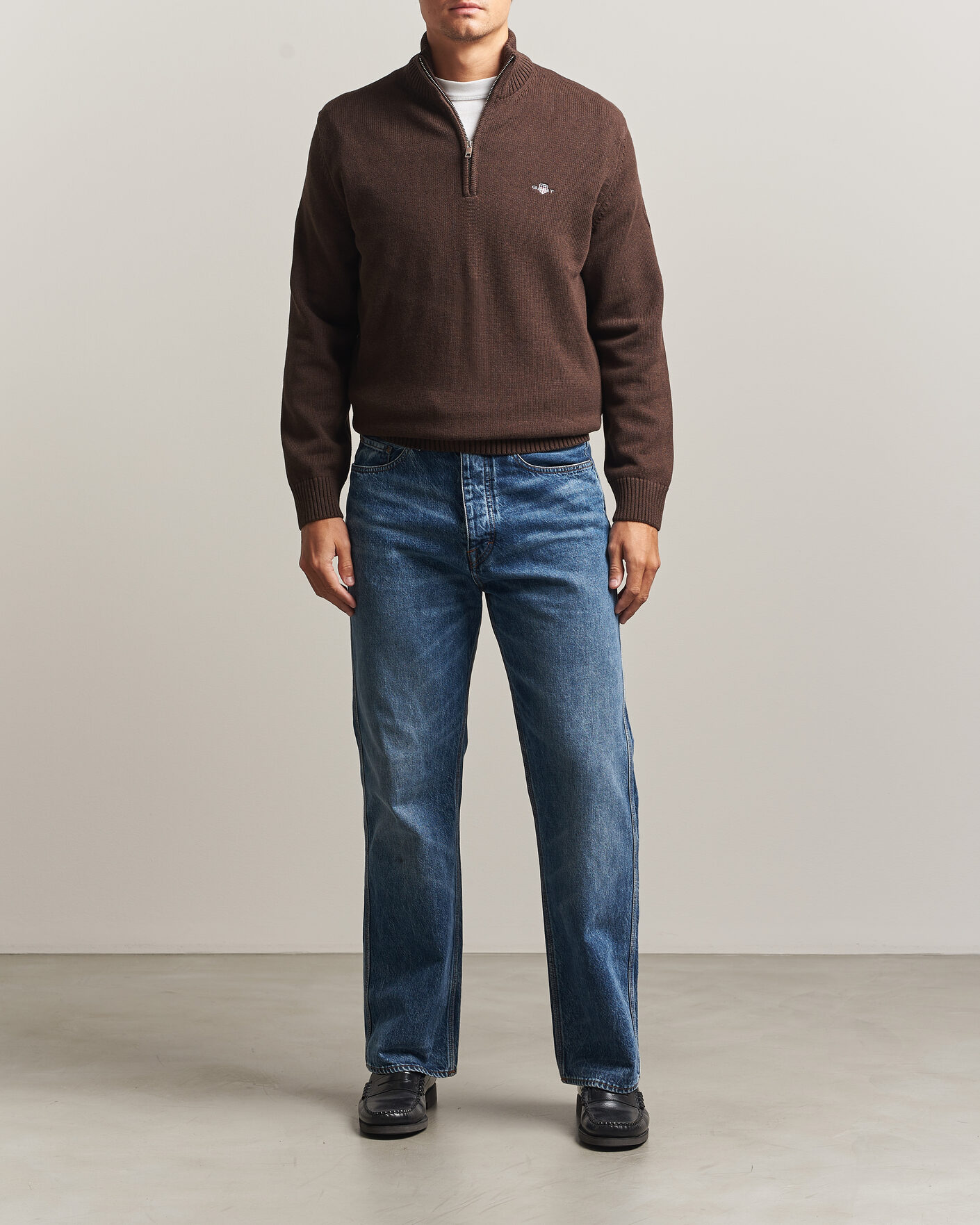 Heren | Truien | Gant | Casual Cotton Half Zip Black Brown Melange