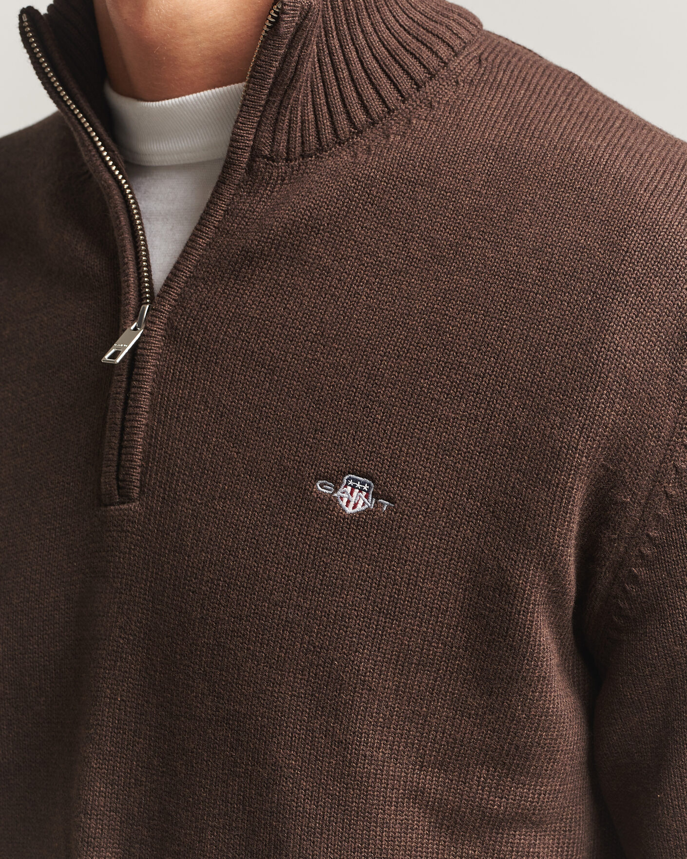 Heren | Truien | Gant | Casual Cotton Half Zip Black Brown Melange