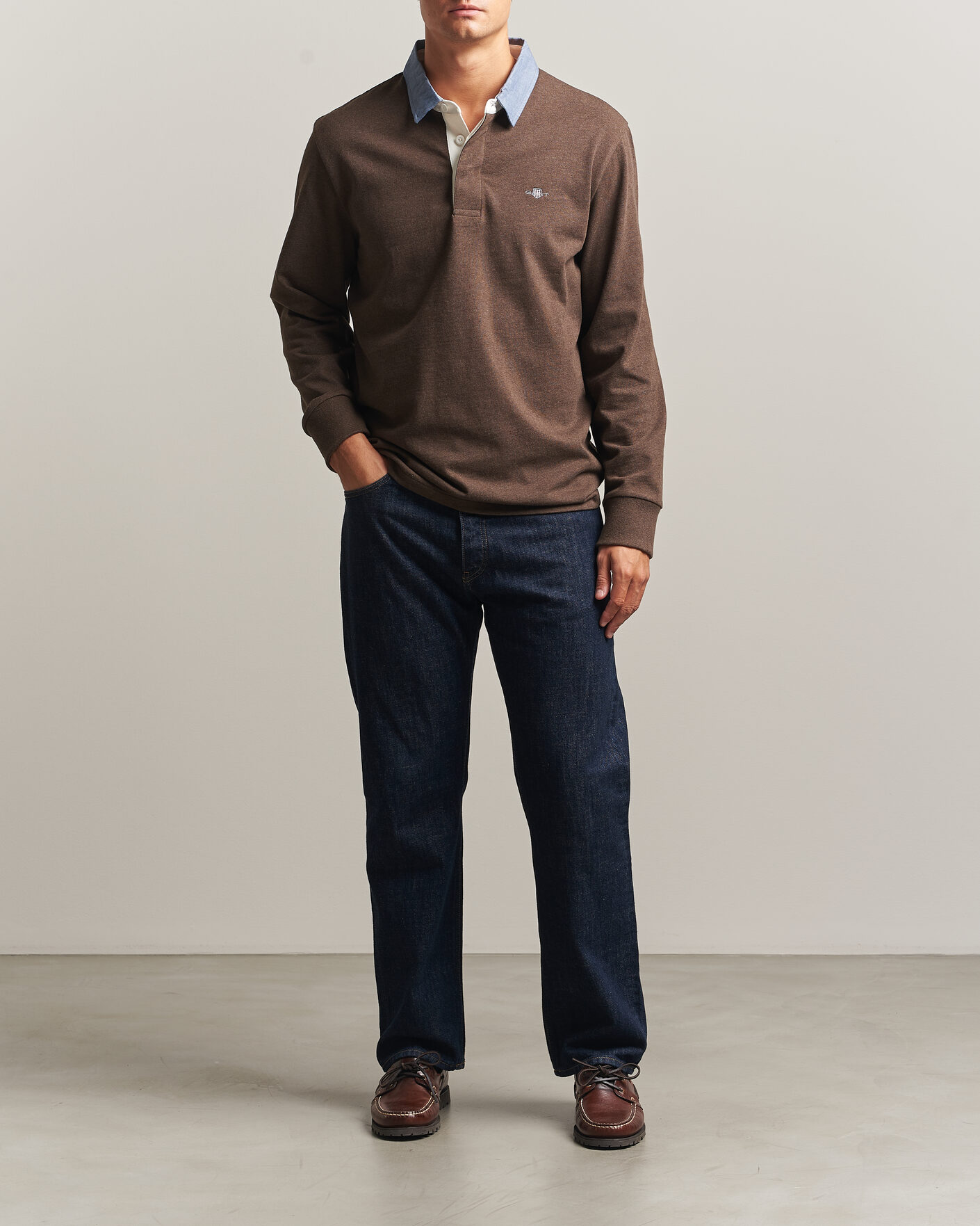 Heren | Truien | Gant | Chambray Solid Heavy Rugger Black Brown Melange