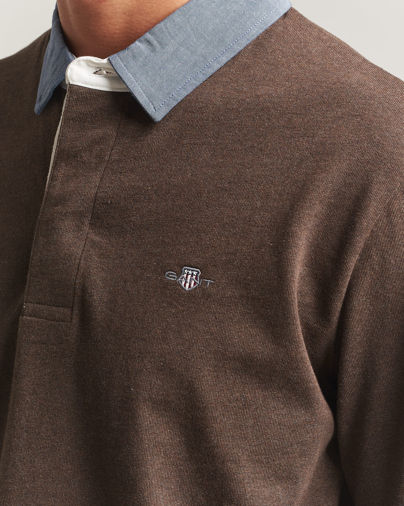 Heren | Truien | Gant | Chambray Solid Heavy Rugger Black Brown Melange