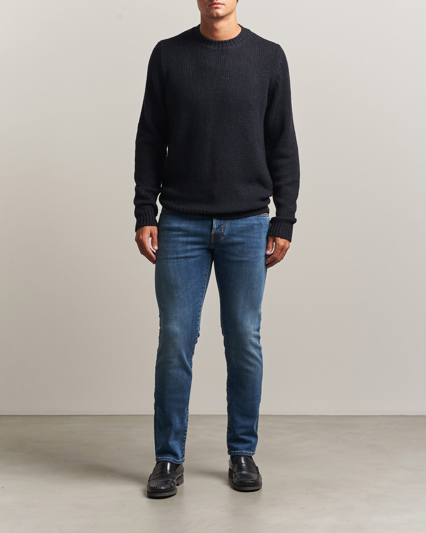 Heren | Truien | Jacob Cohën | Muffled Virgin Wool Link Stitch Sweater Navy