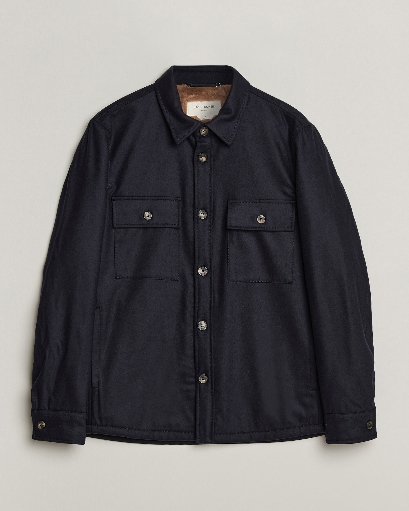 Heren | Jassen | Jacob Cohën | Wool Flannel Eco Fur Lined Shirt Jacket Navy