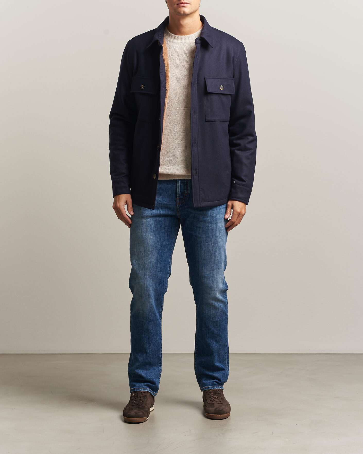 Heren | Jassen | Jacob Cohën | Wool Flannel Eco Fur Lined Shirt Jacket Navy
