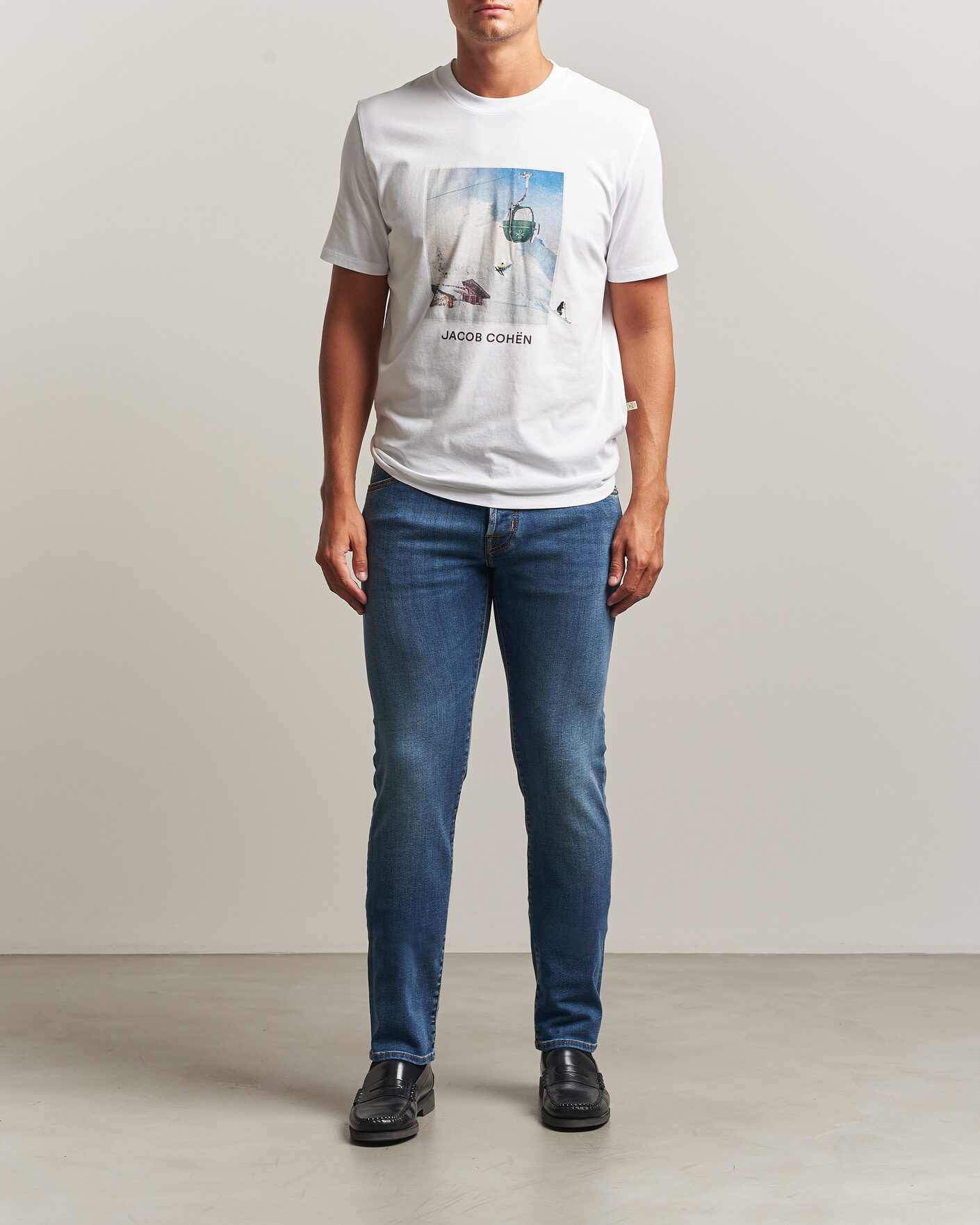 Heren | T-shirts | Jacob Cohën | Apres Ski Printed T-Shirt White