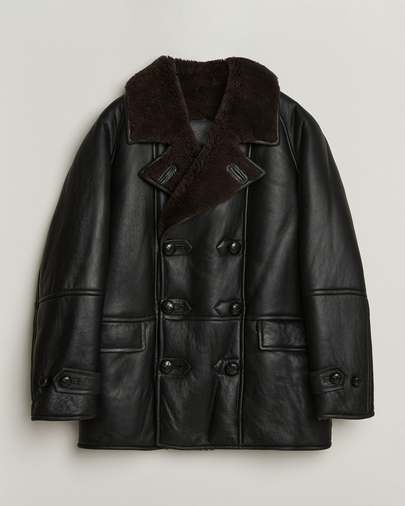 Heren | Jassen | Gant | Shearling Leather Peacoat Black
