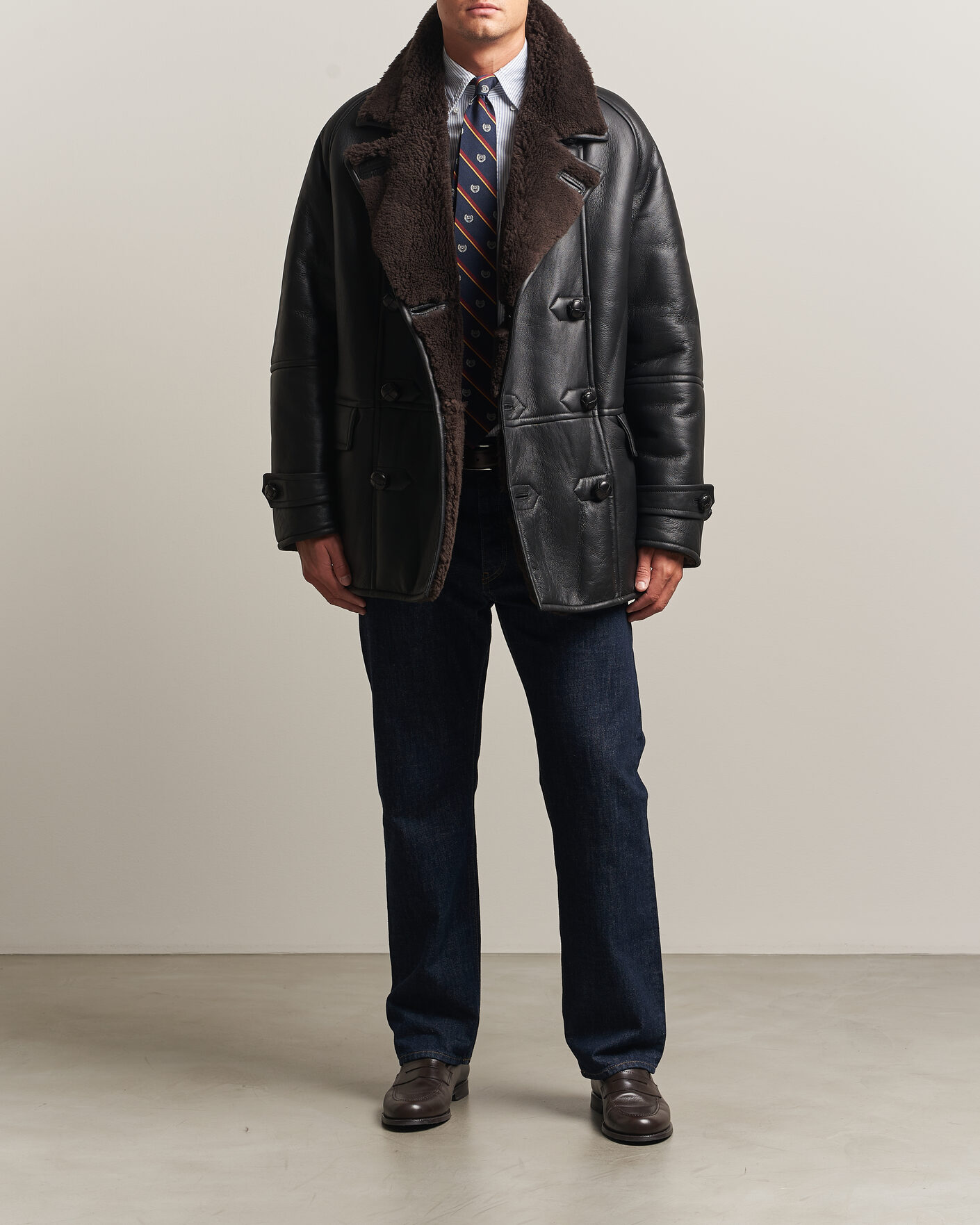 Heren | Jassen | Gant | Shearling Leather Peacoat Black
