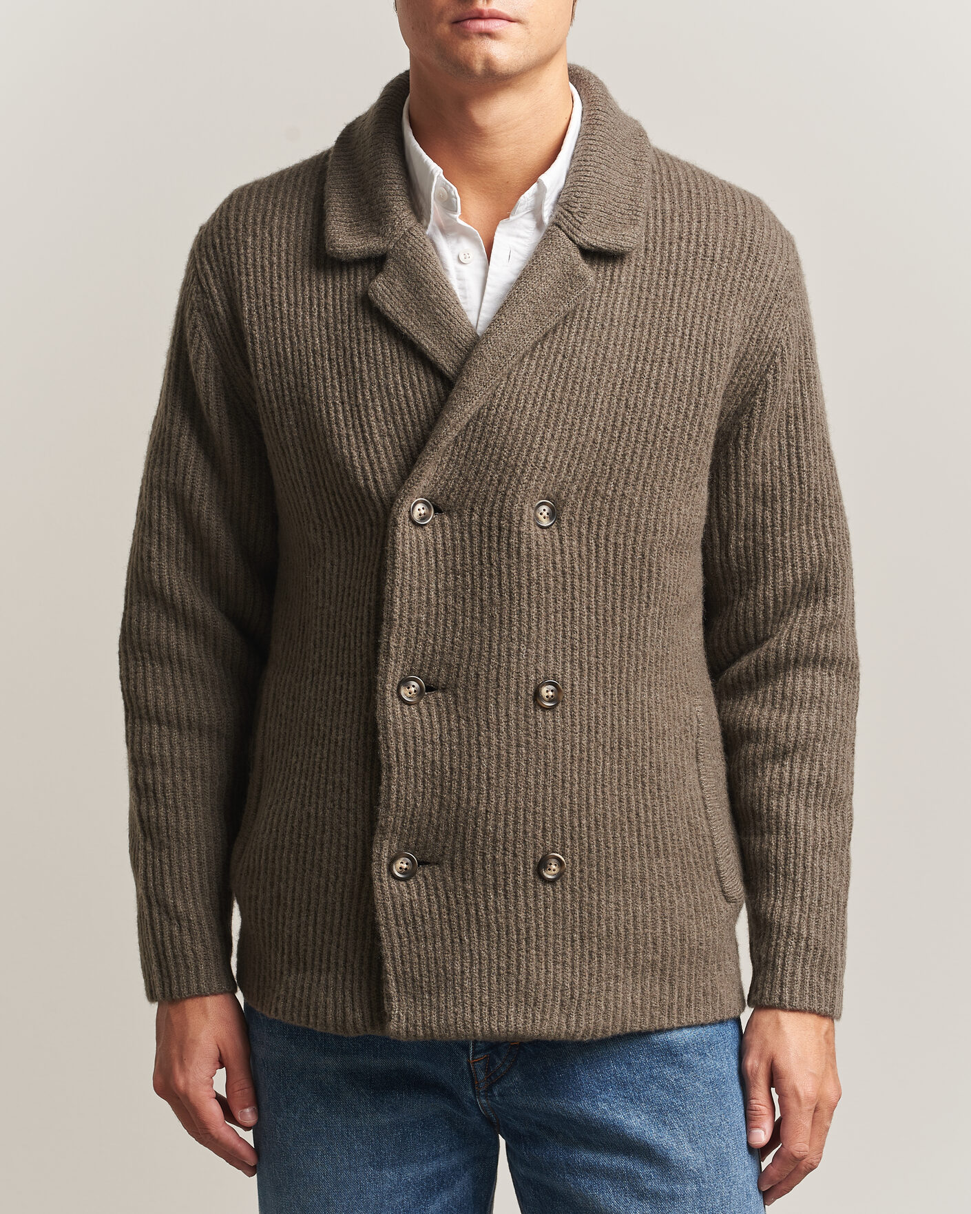 Heren | Truien | Gant | Wool/Yak Knitted Cardigan Faded Taupe