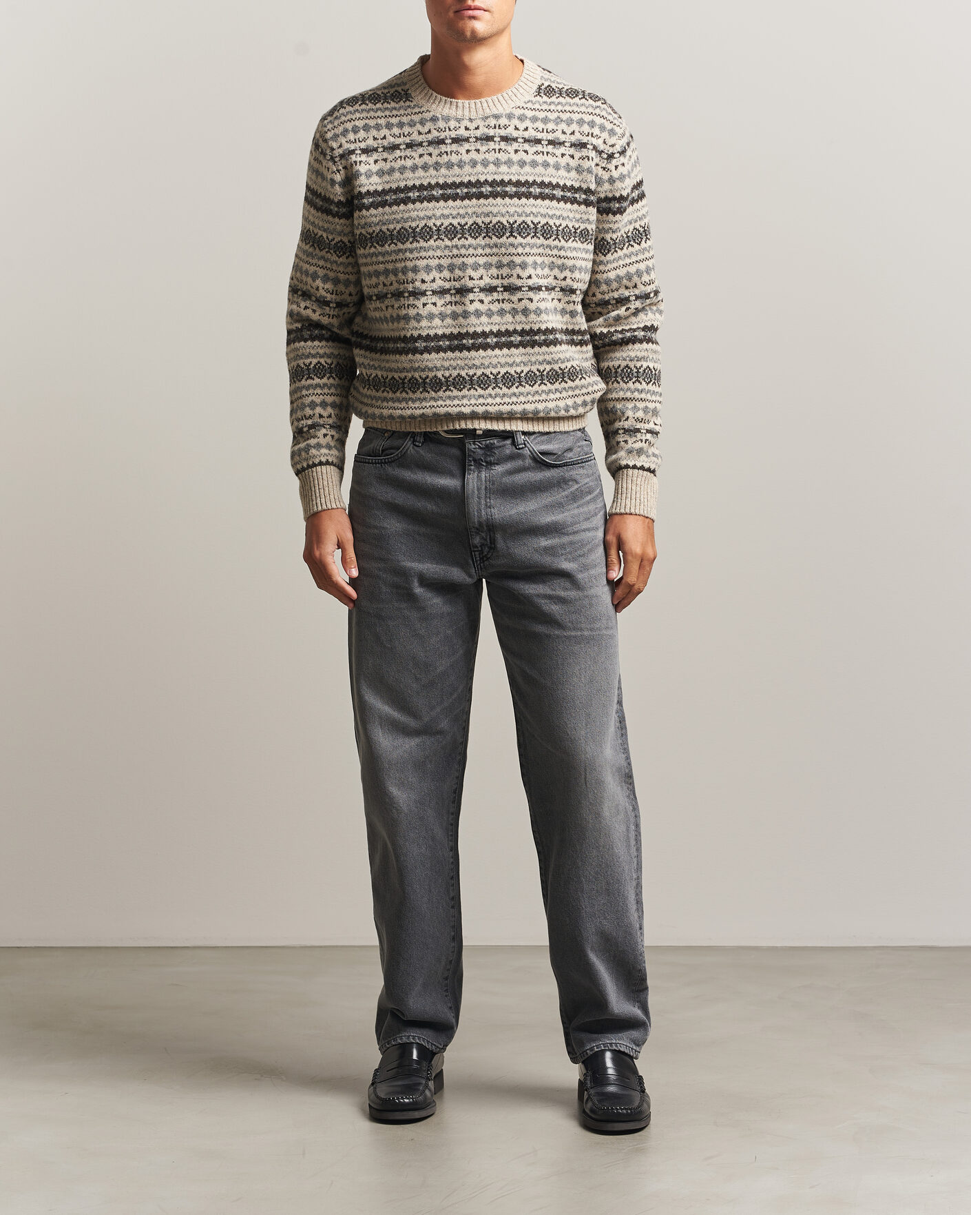 Heren | Truien | Gant | Brushed Wool Fair Isle Sweater Light Beige Melange