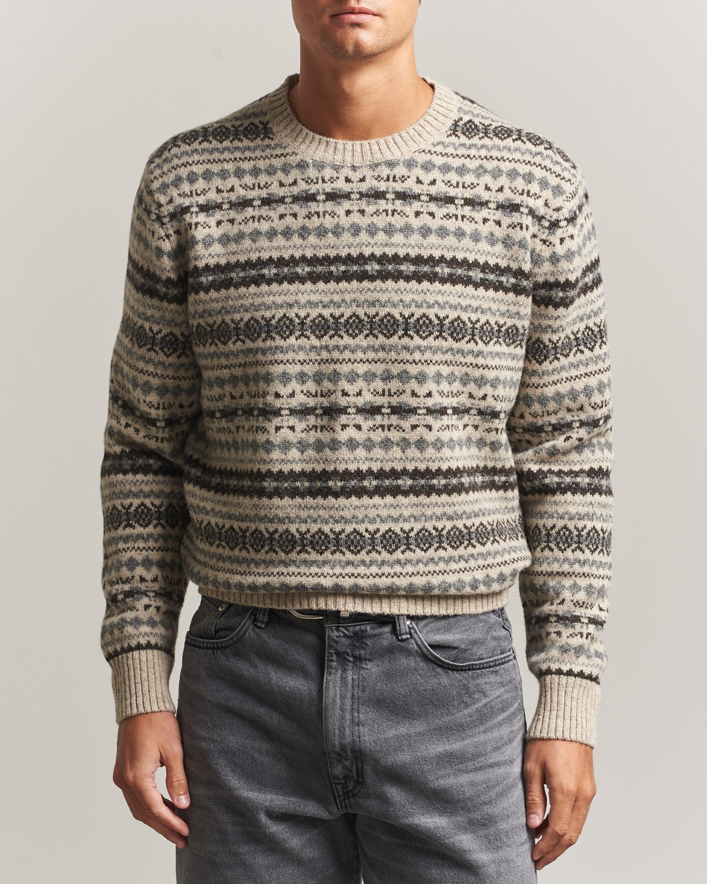 Heren | Truien | Gant | Brushed Wool Fair Isle Sweater Light Beige Melange