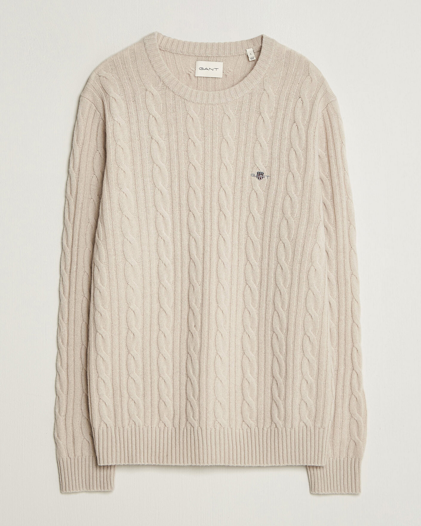 Heren | Truien | Gant | Lambswool Cable Crew Neck Clay Beige