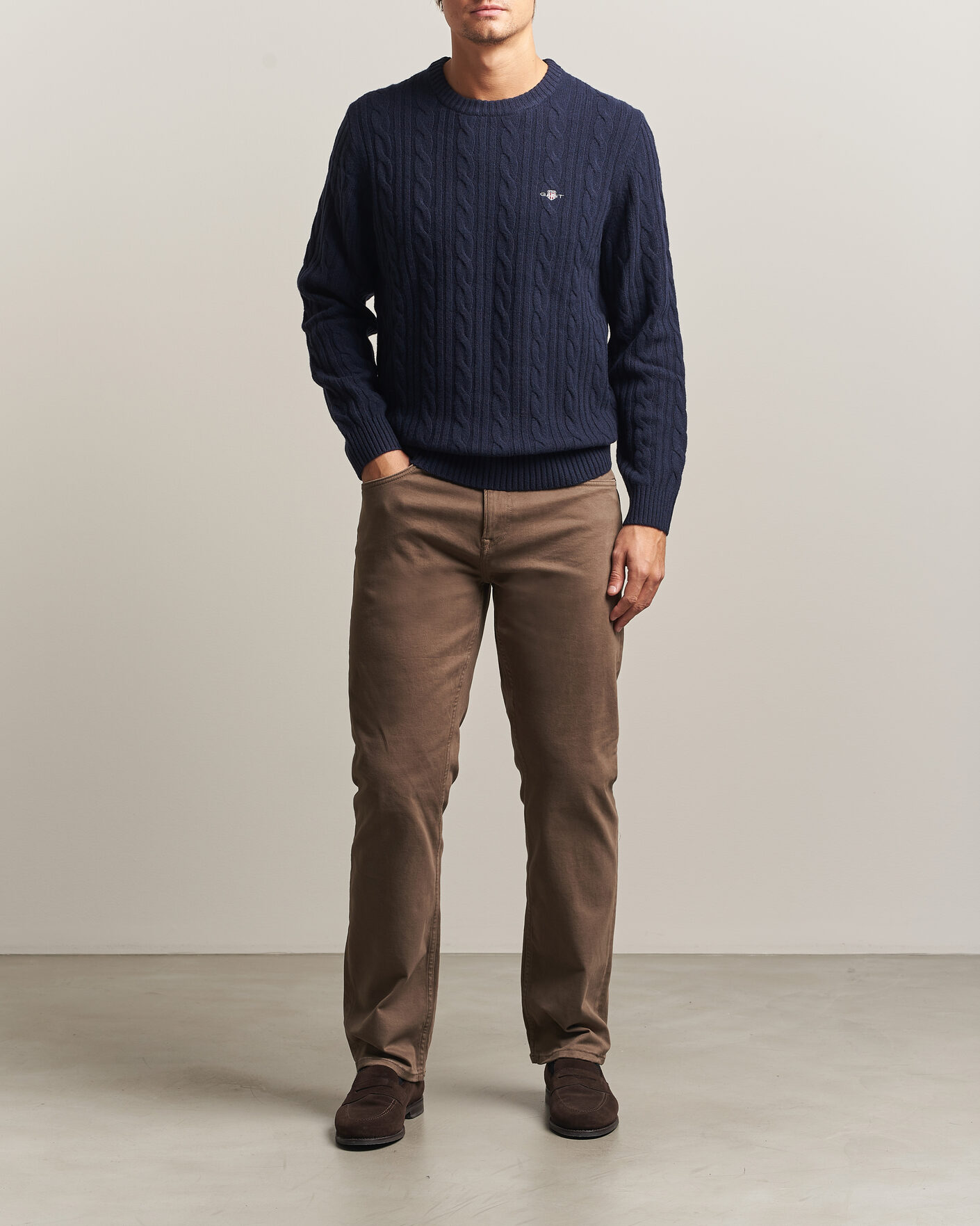 Heren | Truien | Gant | Lambswool Cable Crew Neck Evening Blue
