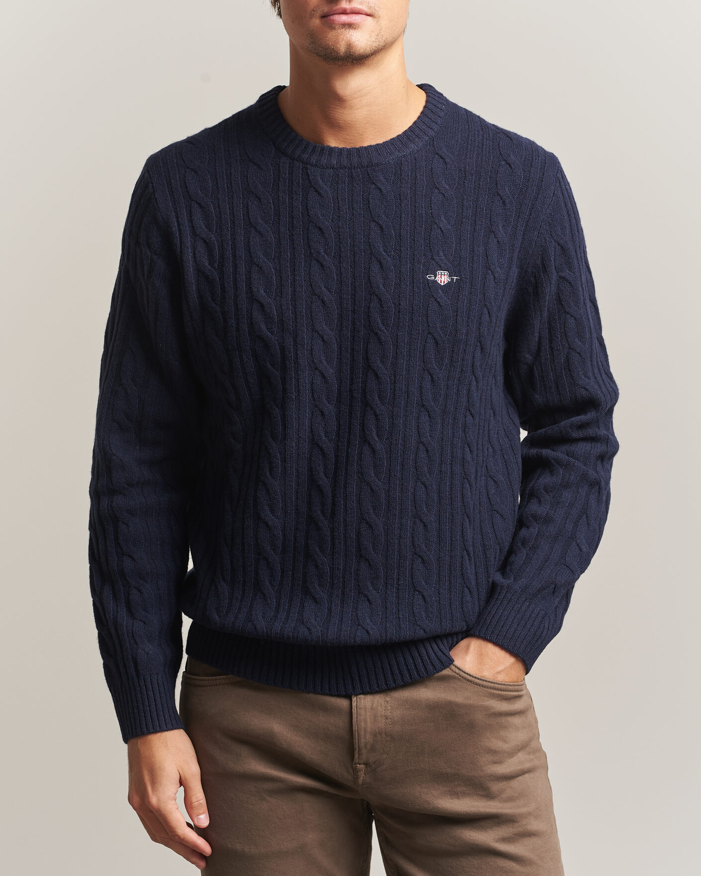 Heren | Truien | Gant | Lambswool Cable Crew Neck Evening Blue