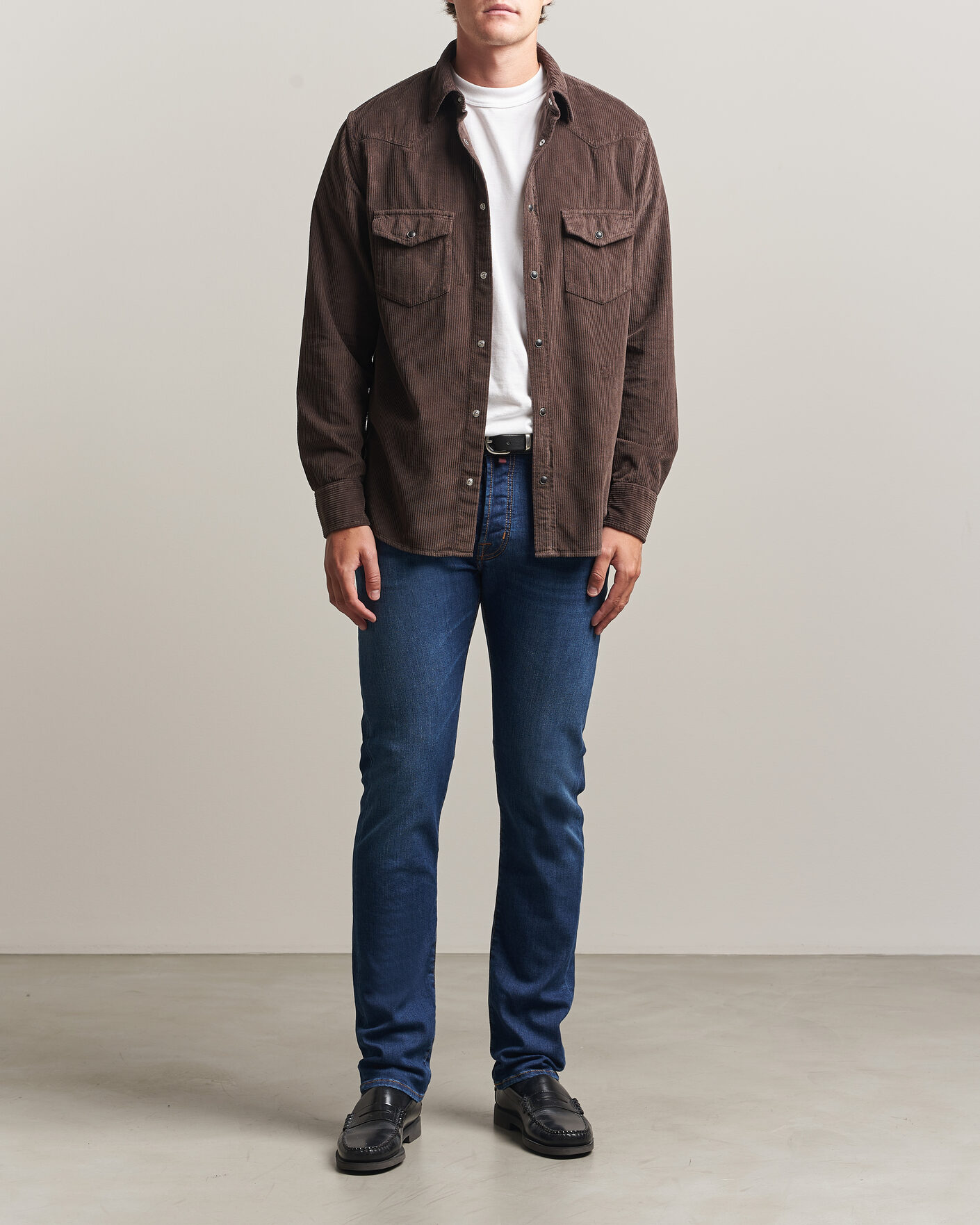 Heren | Jeans | Jacob Cohën | Bard Slim Fit Vintage Wash Stretch Jeans Mid Blue