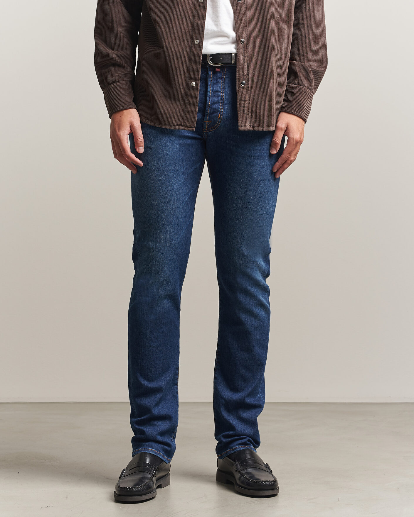 Heren | Jeans | Jacob Cohën | Bard Slim Fit Vintage Wash Stretch Jeans Mid Blue
