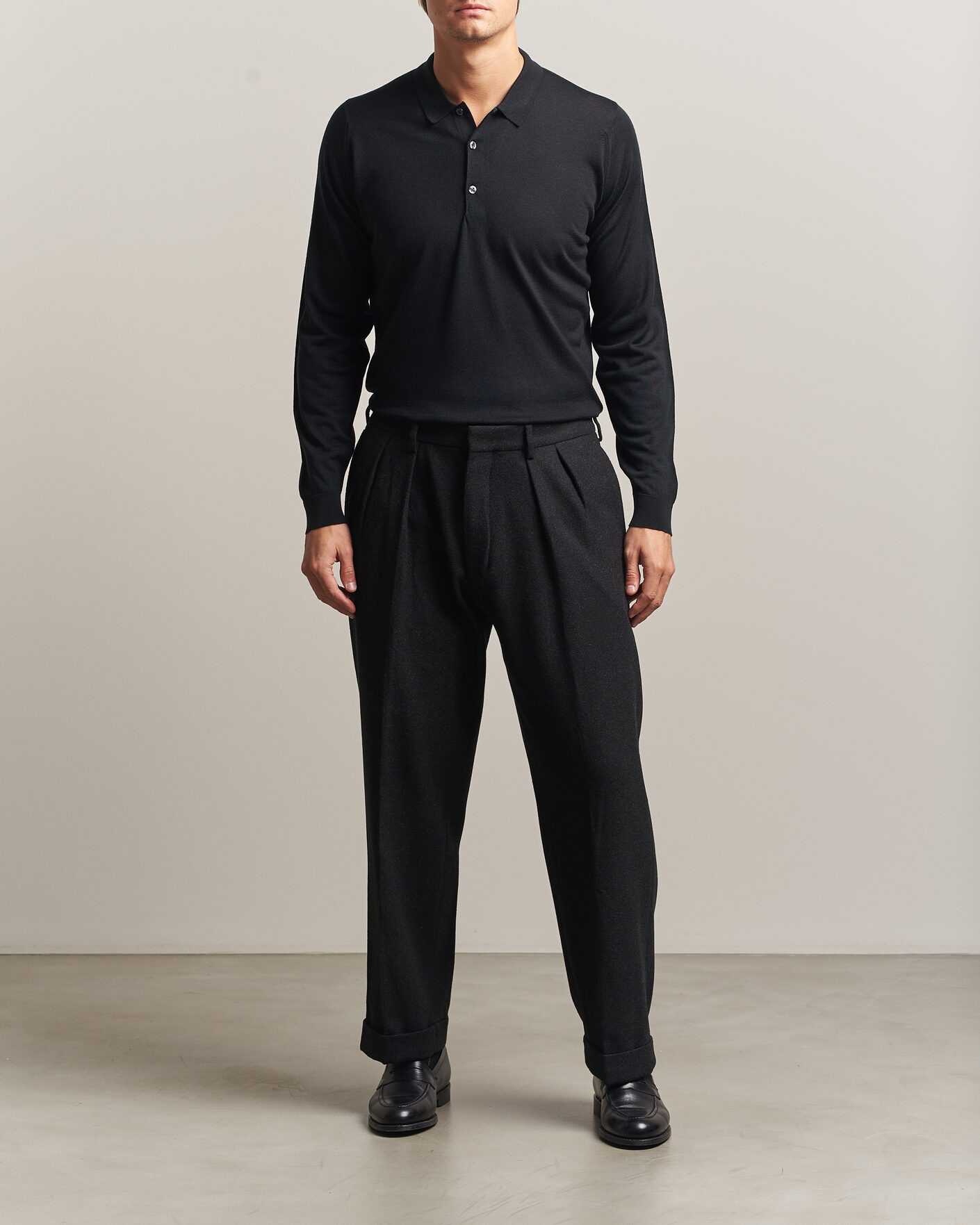 Heren | Truien | John Smedley | Belper Extra Fine Merino Polo Pullover Black