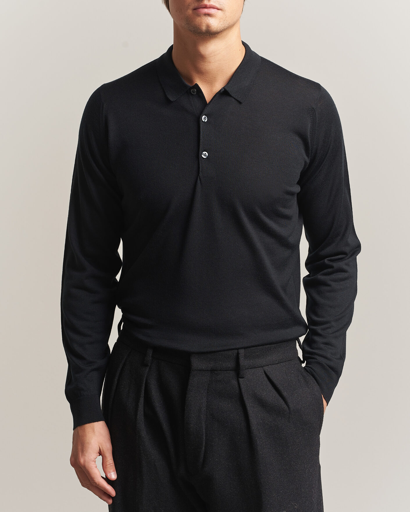Heren | Truien | John Smedley | Belper Extra Fine Merino Polo Pullover Black