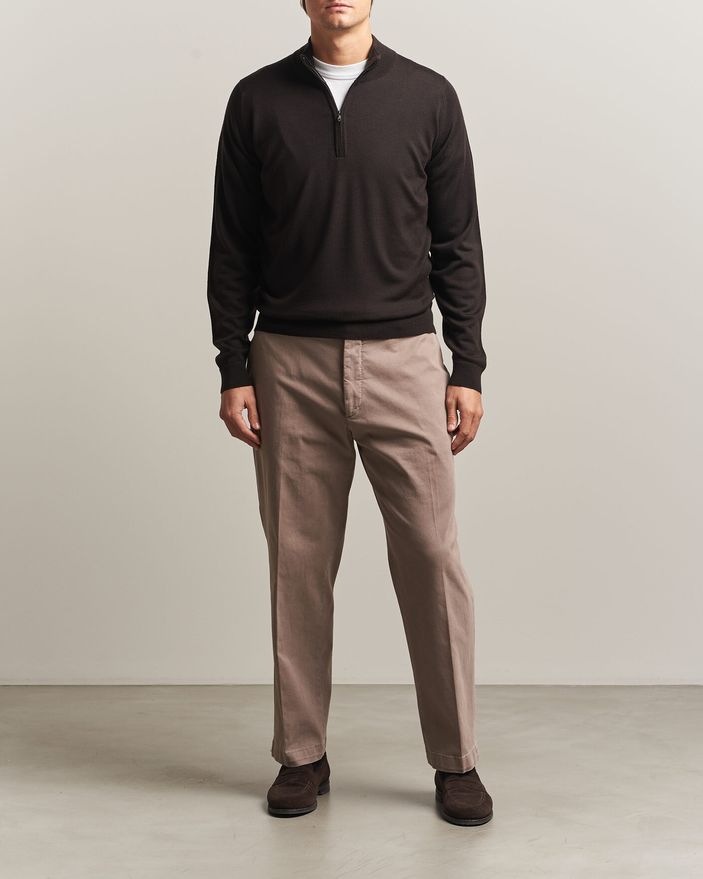 Heren | Truien | John Smedley | Tapton Extra Fine Merino Half Zip Faulkner Brown