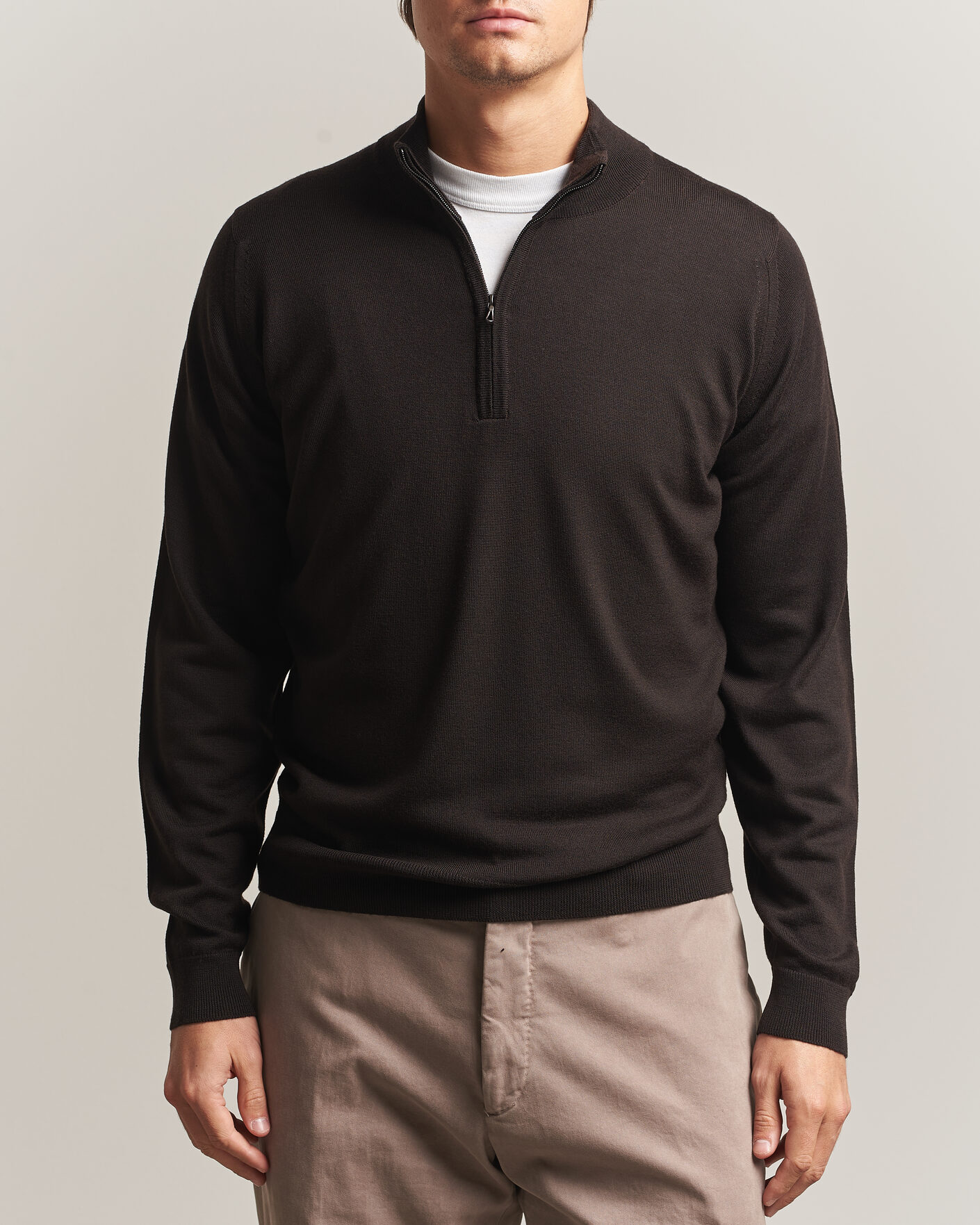 Heren | Truien | John Smedley | Tapton Extra Fine Merino Half Zip Faulkner Brown