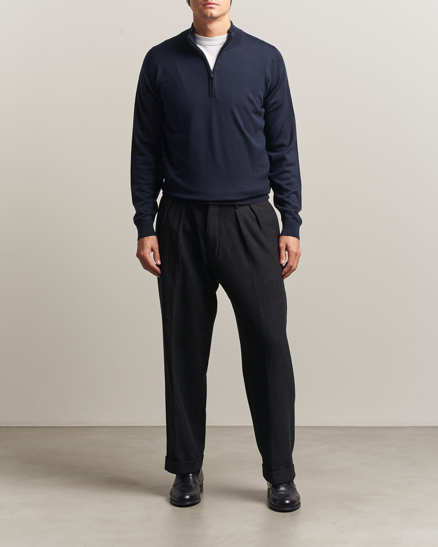 Heren | Truien | John Smedley | Tapton Extra Fine Merino Half Zip Midnight