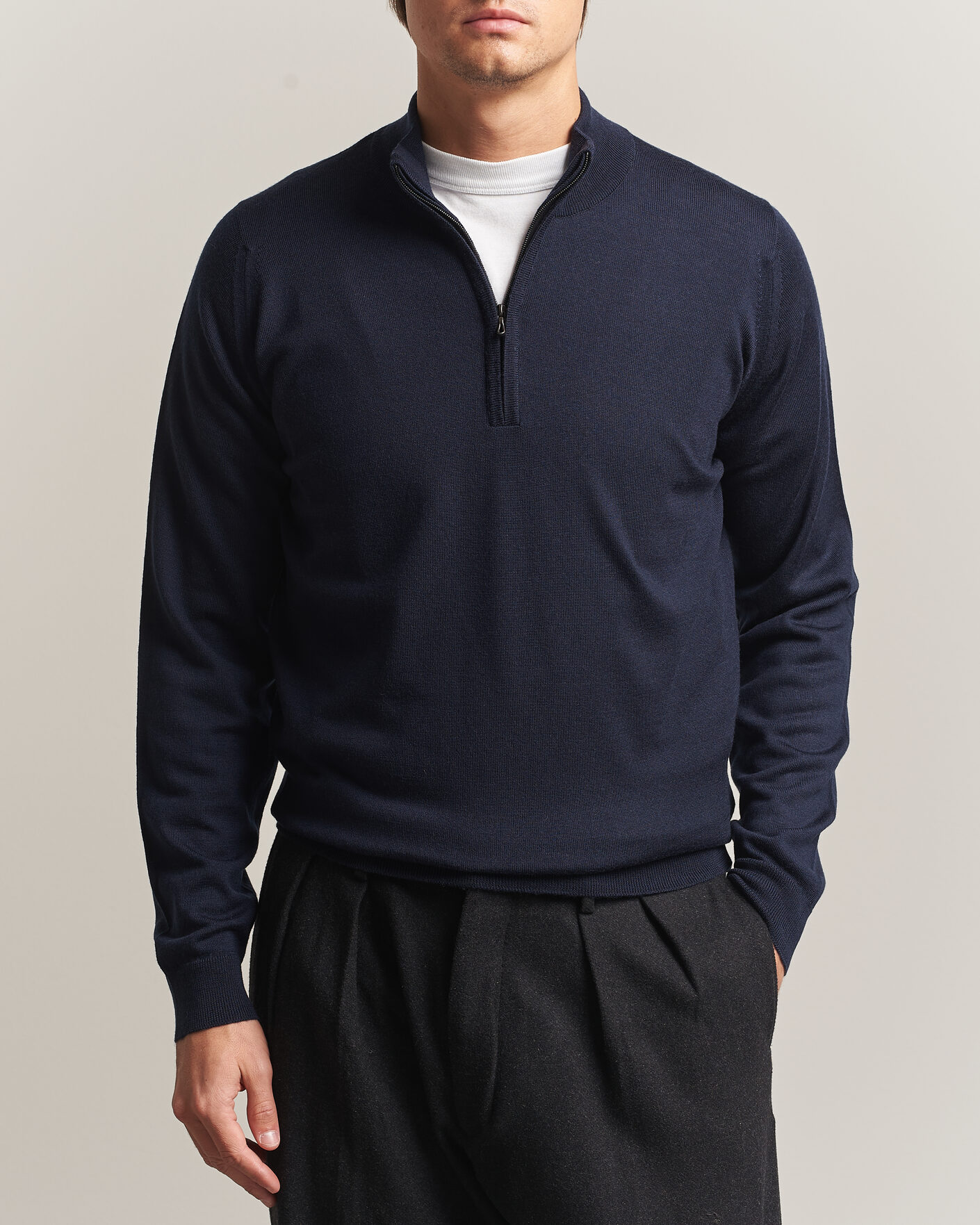 Heren | Truien | John Smedley | Tapton Extra Fine Merino Half Zip Midnight