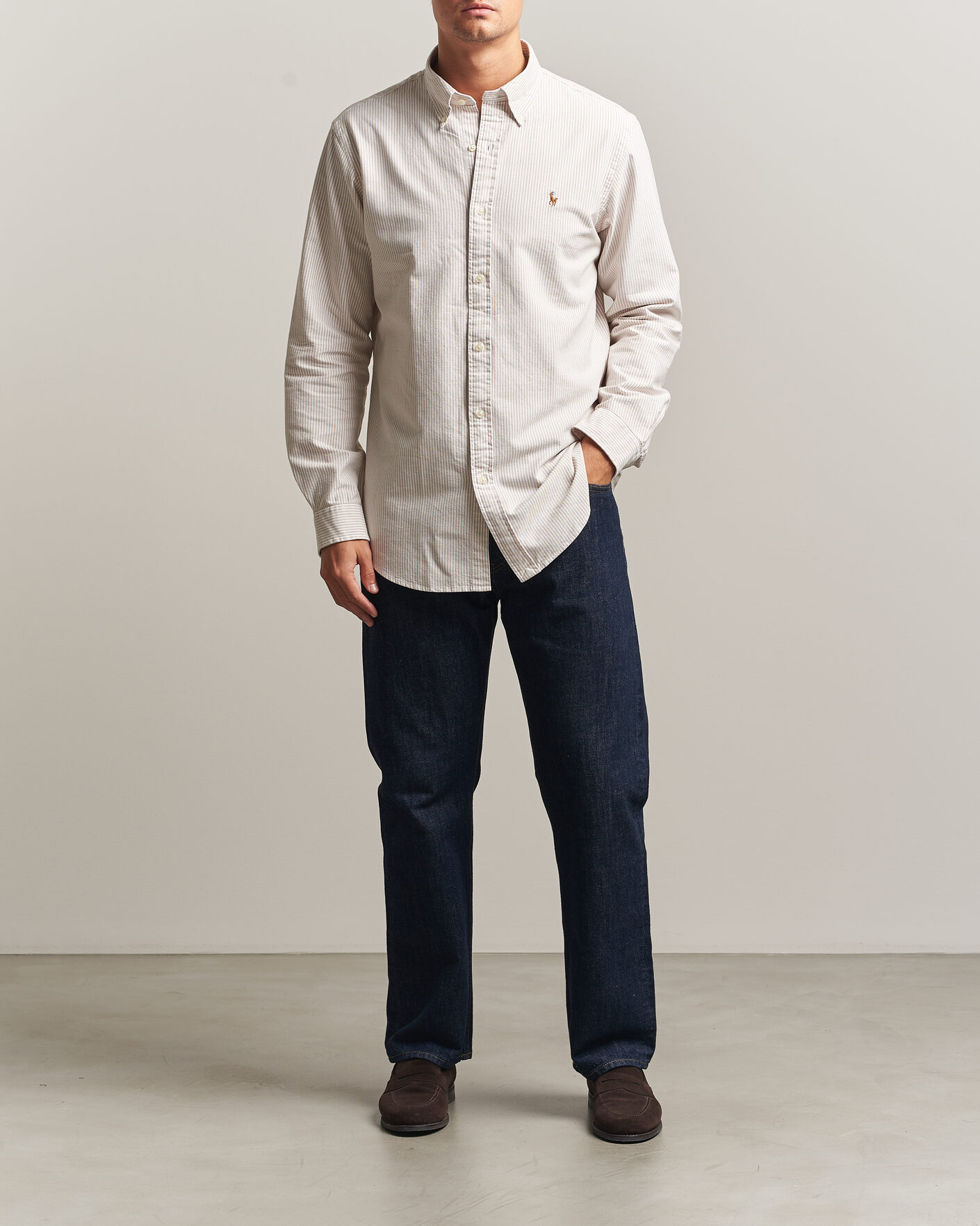 Heren | Overhemden | Polo Ralph Lauren | Custom Fit Striped Oxford Shirt Camel/White