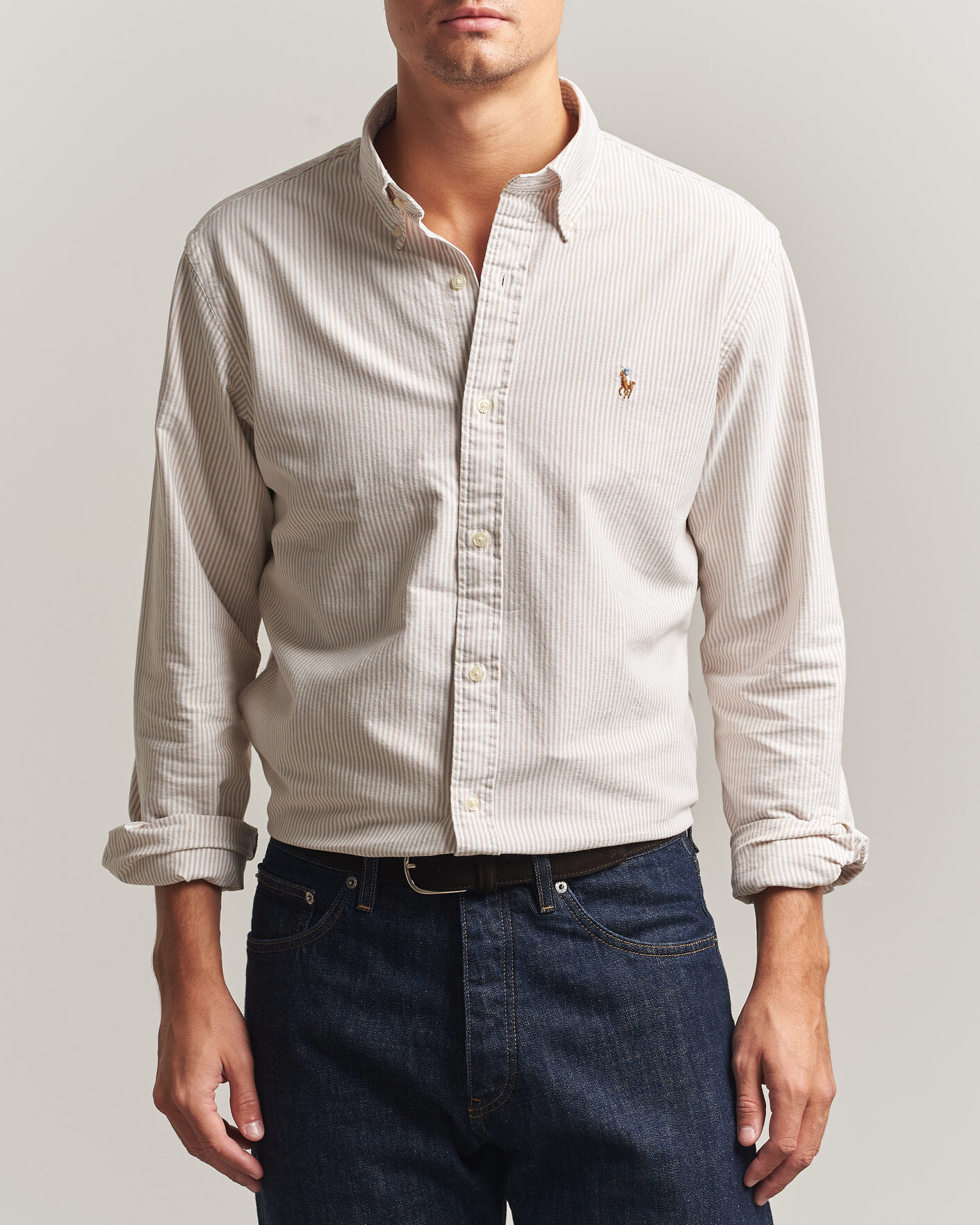 Heren | Overhemden | Polo Ralph Lauren | Custom Fit Striped Oxford Shirt Camel/White