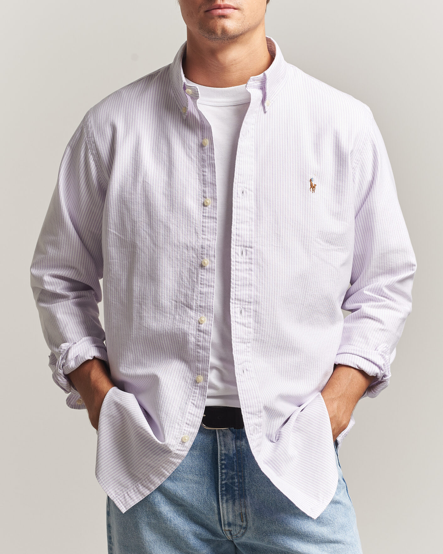 Heren | Overhemden | Polo Ralph Lauren | Custom Fit Striped Oxford Shirt Lilac/White