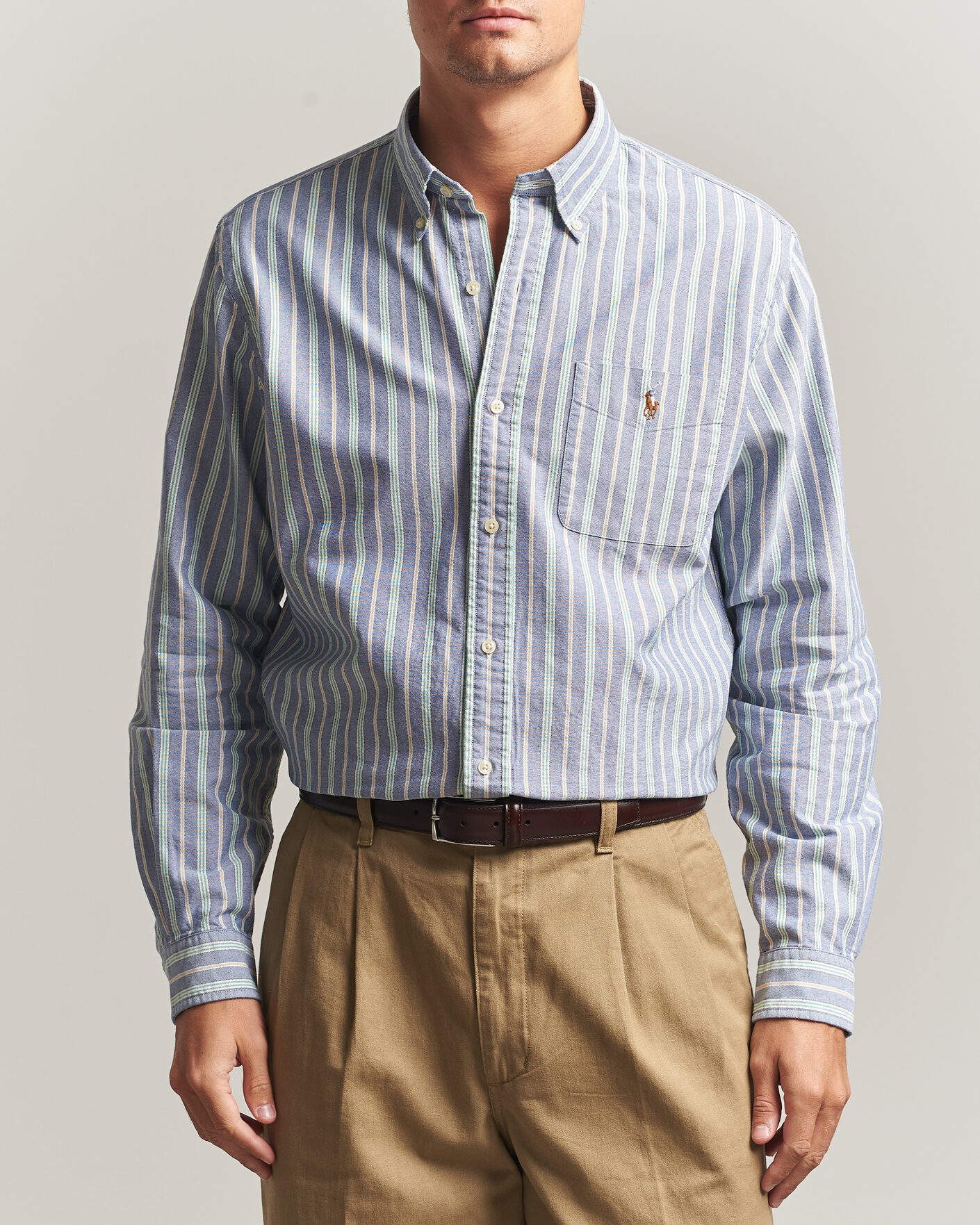 Heren | Overhemden | Polo Ralph Lauren | Custom Fit Striped Pocket Oxford Shirt Navy/Yellow
