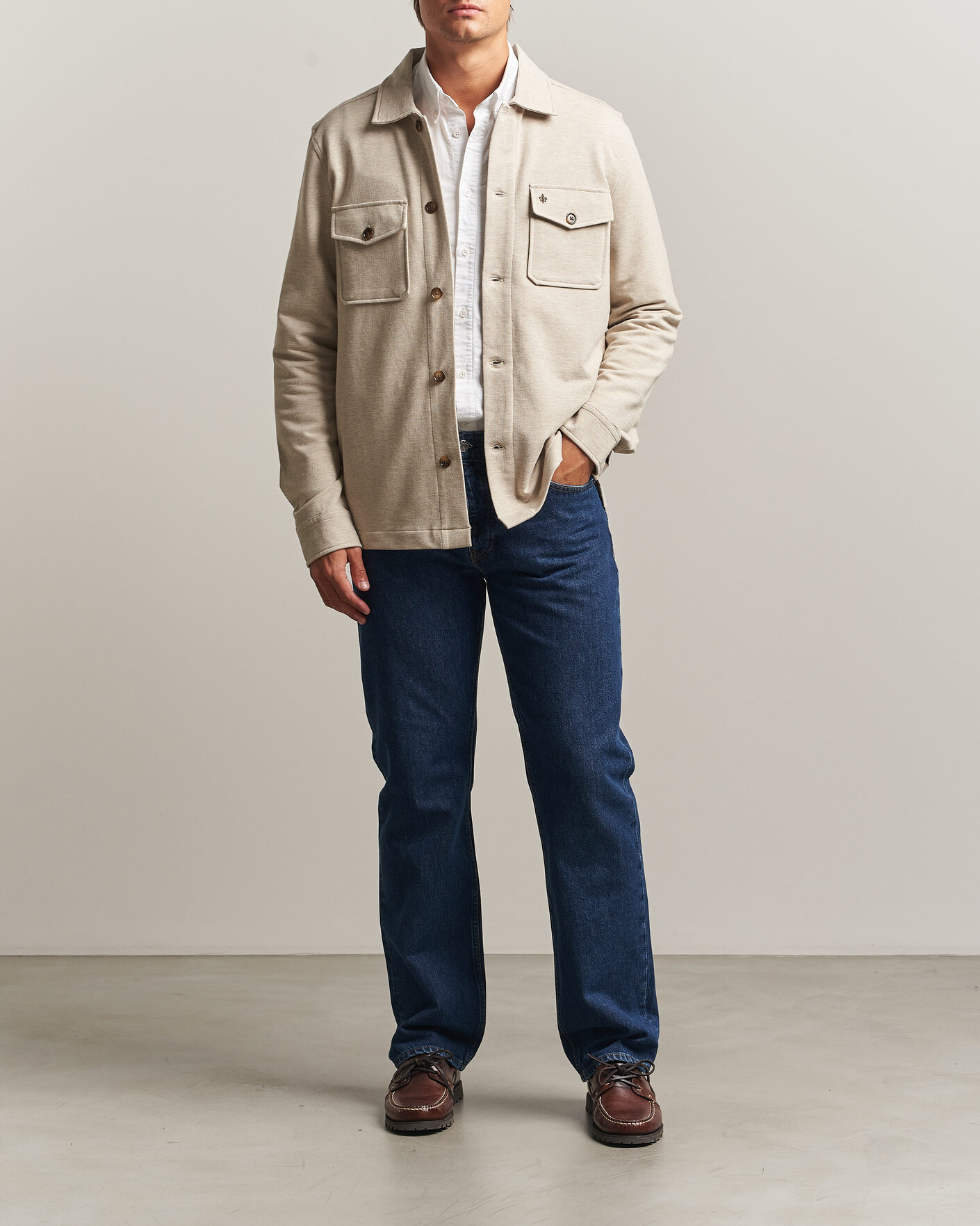 Heren | Overhemden | Morris | Andrew Jersey Overshirt Khaki