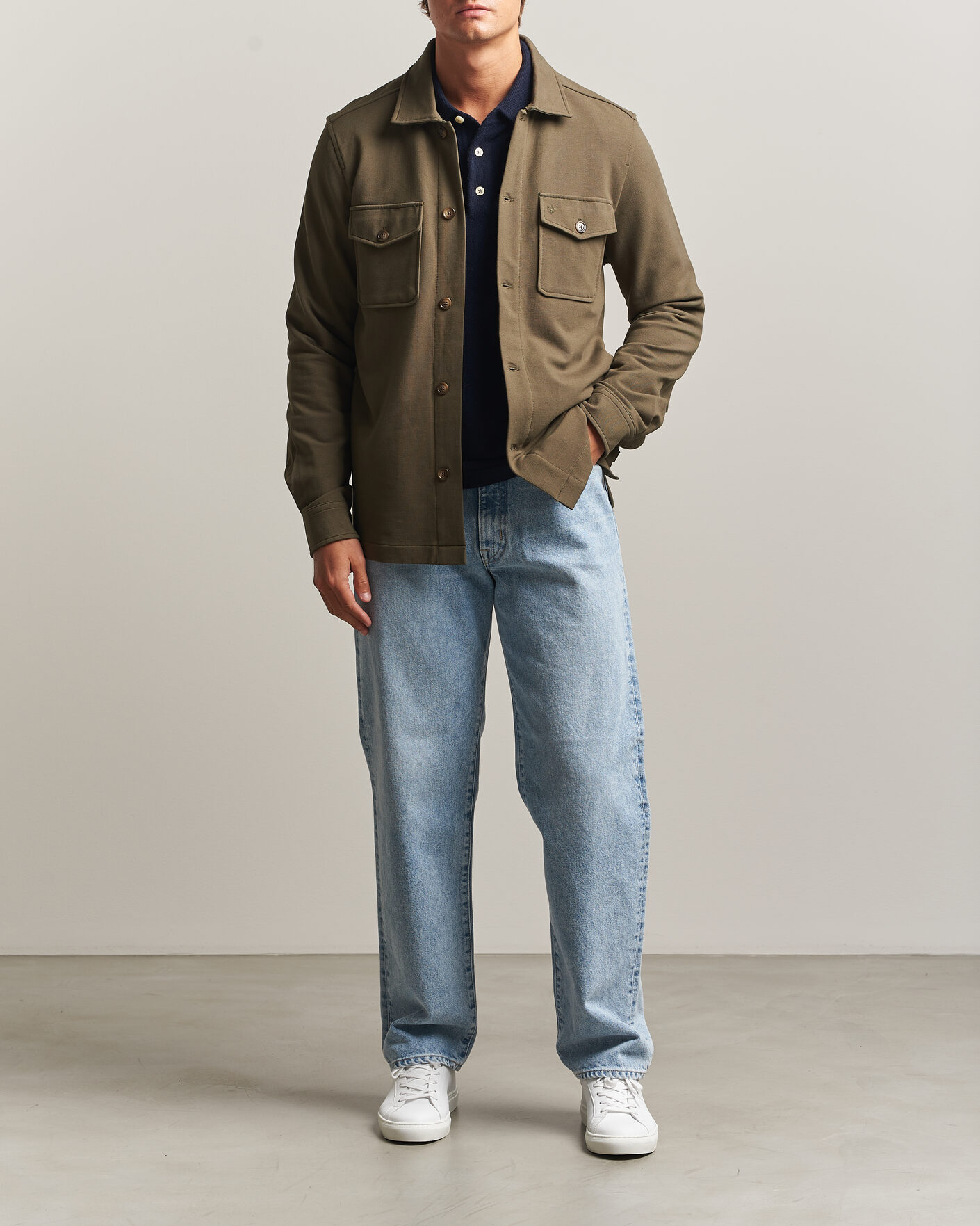 Heren | Overhemden | Morris | Andrew Jersey Overshirt Olive