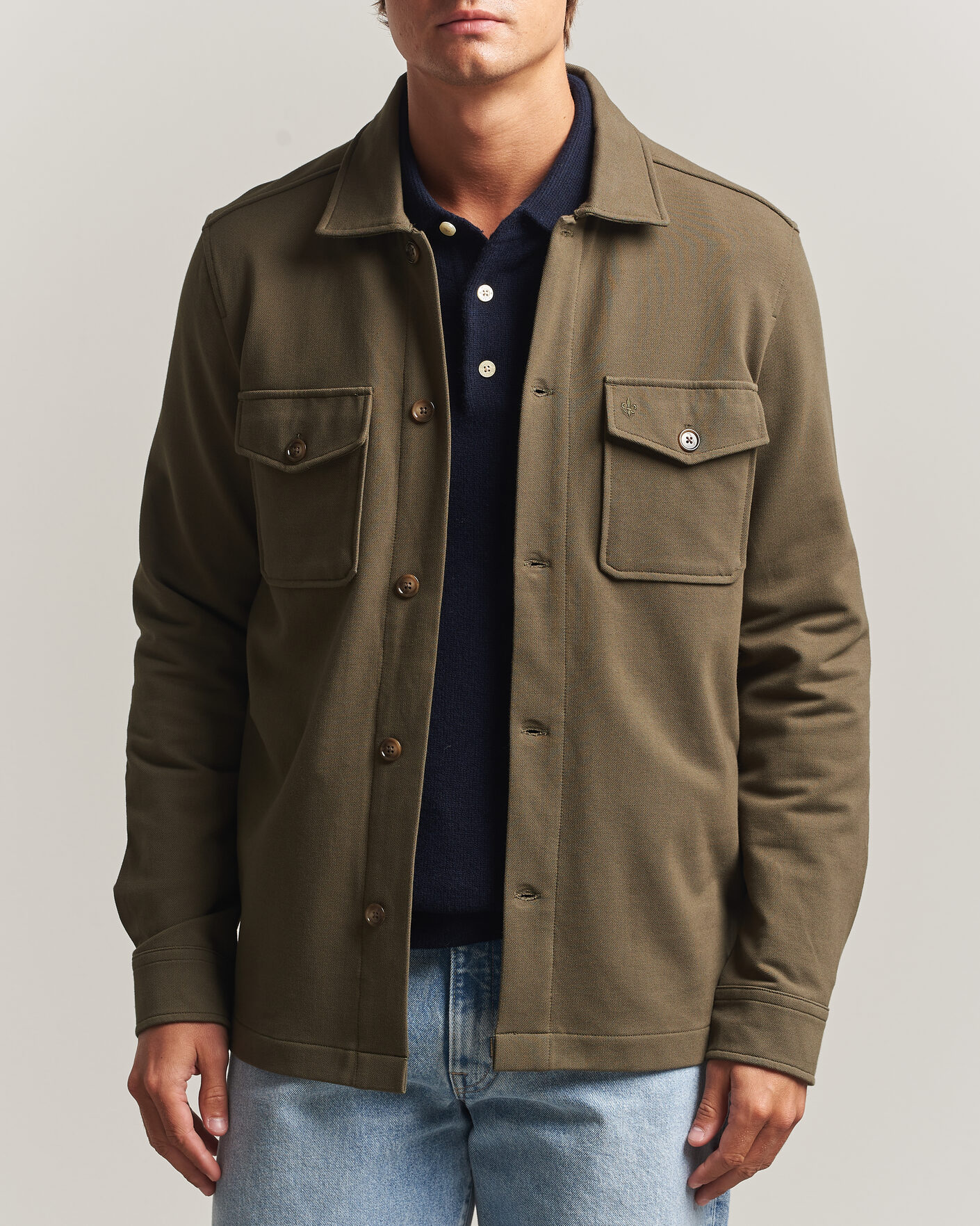 Heren | Overhemden | Morris | Andrew Jersey Overshirt Olive