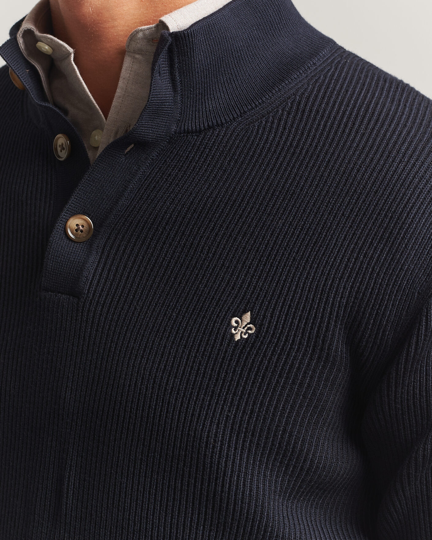 Heren | Truien | Morris | Niall Half Button Sweater Old Blue