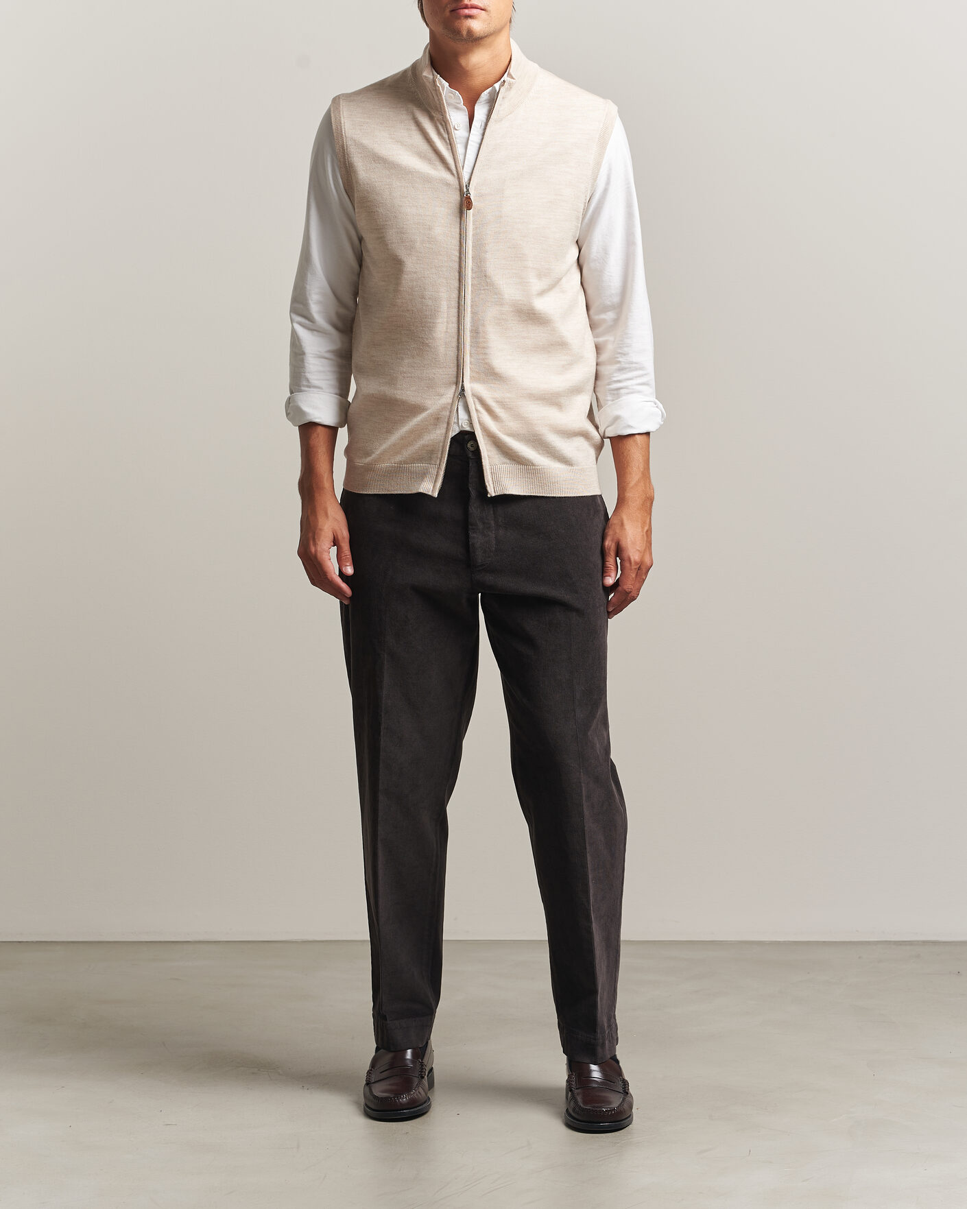 Heren | Truien | Morris | Merino Zip Vest Off White