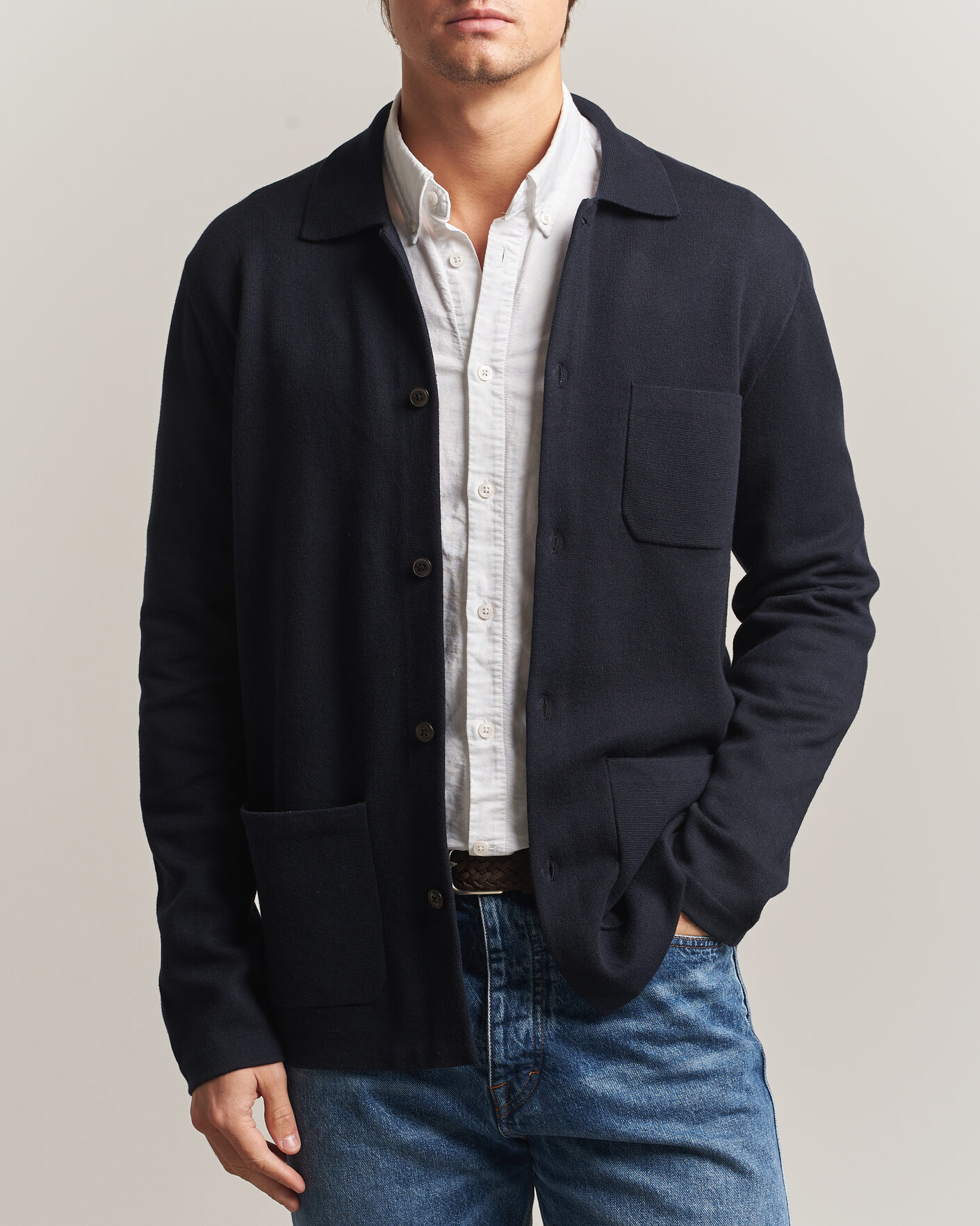 Heren | Truien | Morris | Dudley Knitted Overshirt Navy