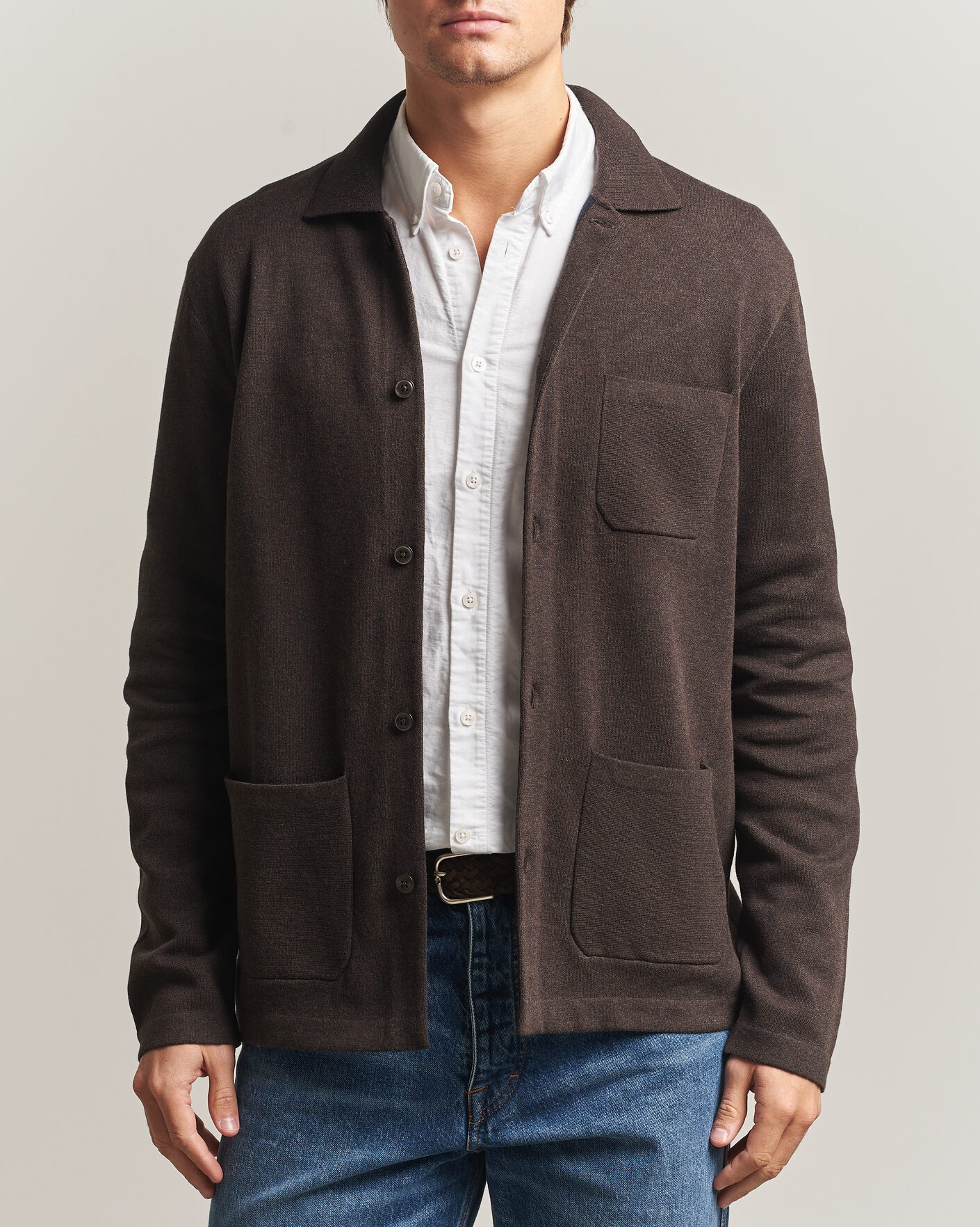 Heren | Truien | Morris | Dudley Knitted Overshirt Brown