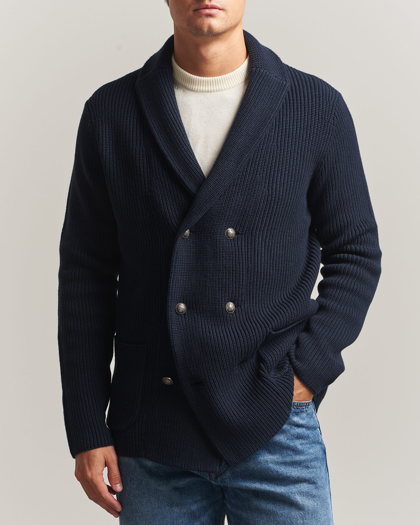 Heren | Truien | Morris | Brayden DB Shawl Cardigan Navy