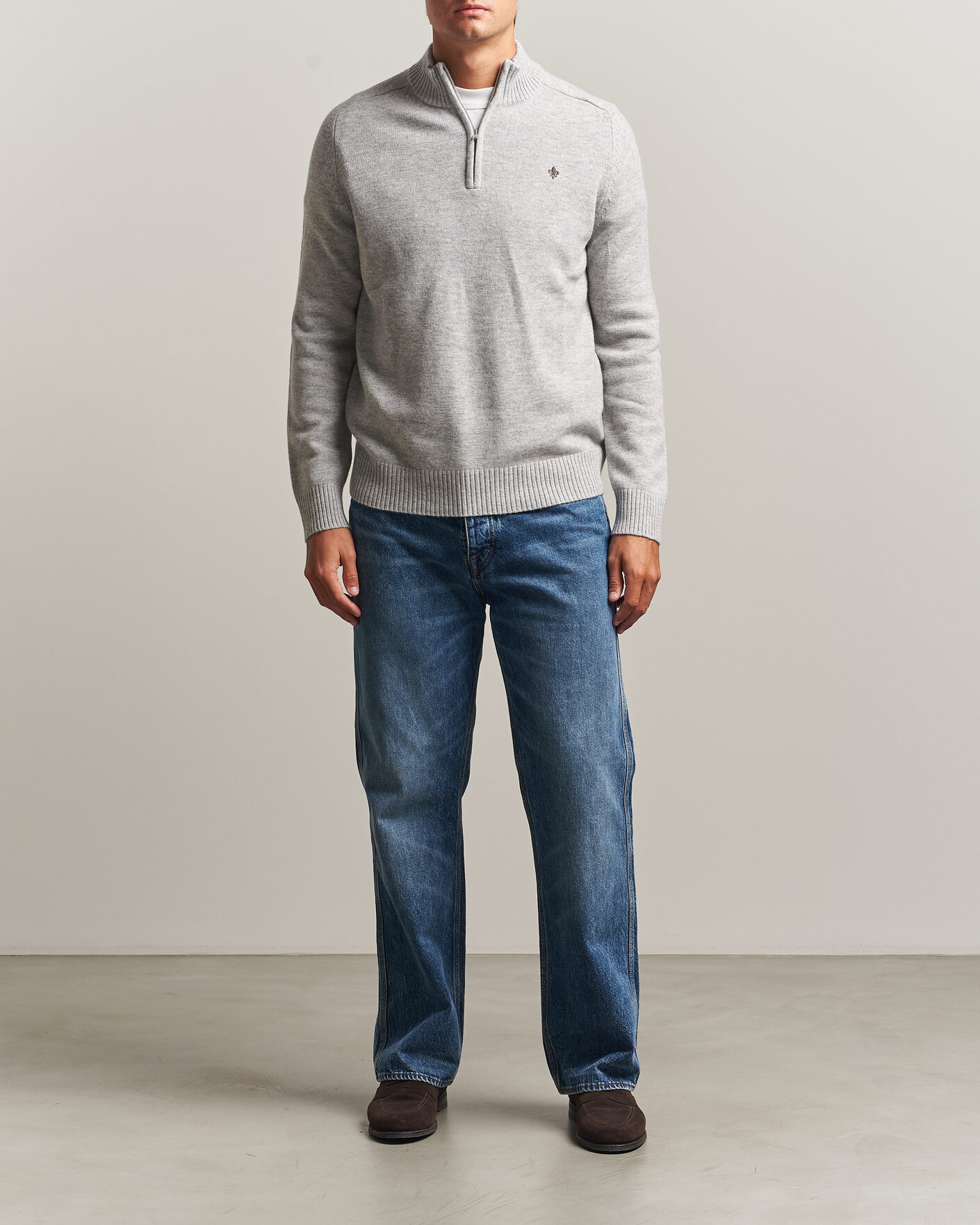 Heren | Truien | Morris | Hertford Lambswool Half Zip Grey