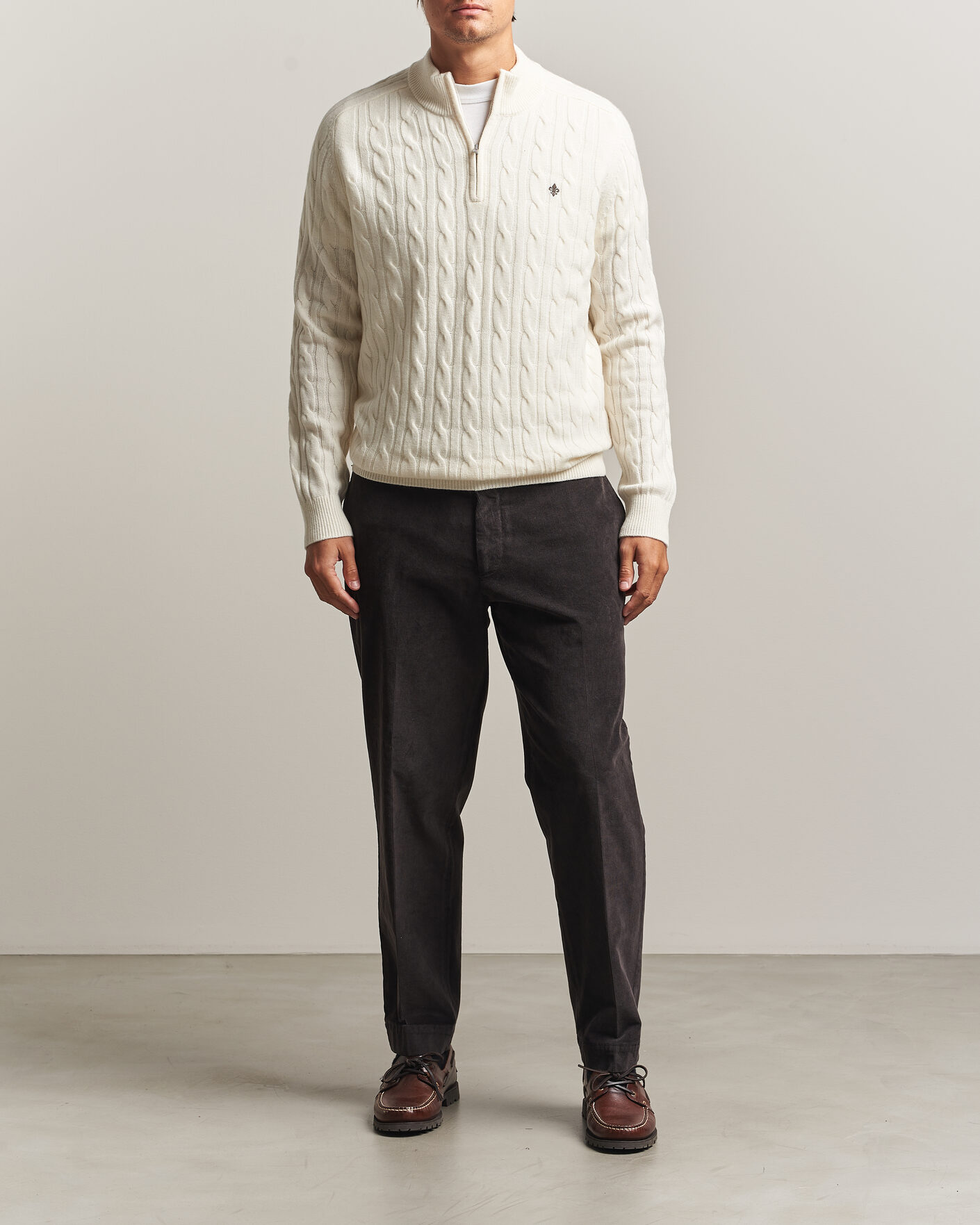 Heren | Truien | Morris | Hertford Cable Half Zip Off White