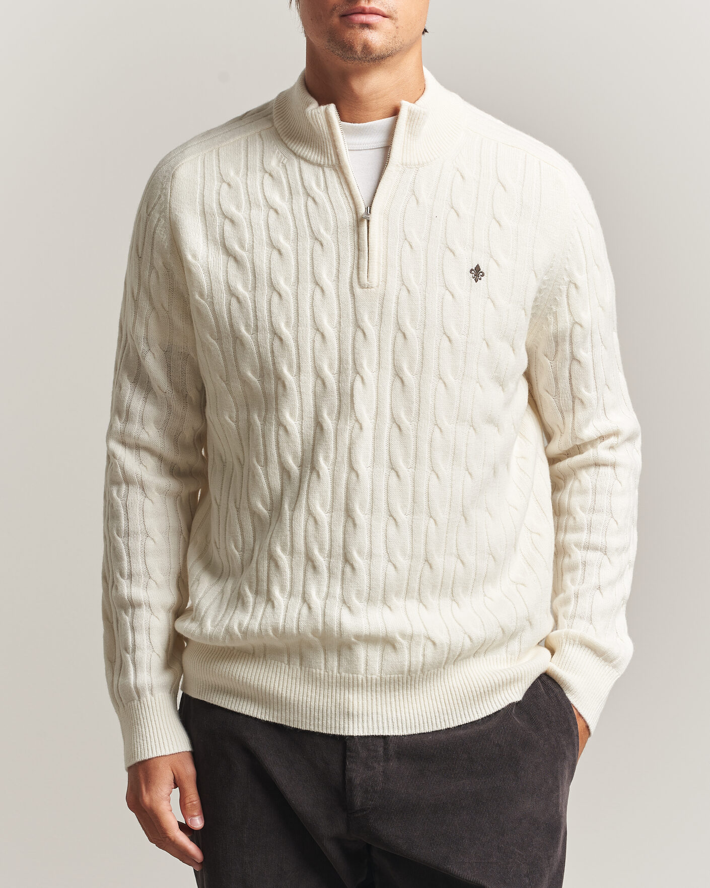 Heren | Truien | Morris | Hertford Cable Half Zip Off White