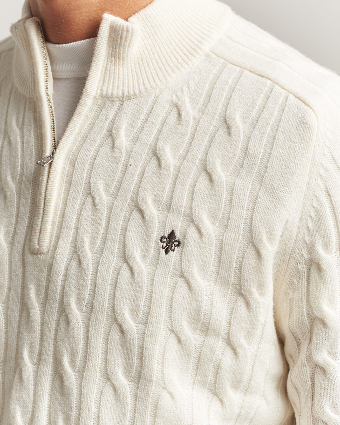 Heren | Truien | Morris | Hertford Cable Half Zip Off White