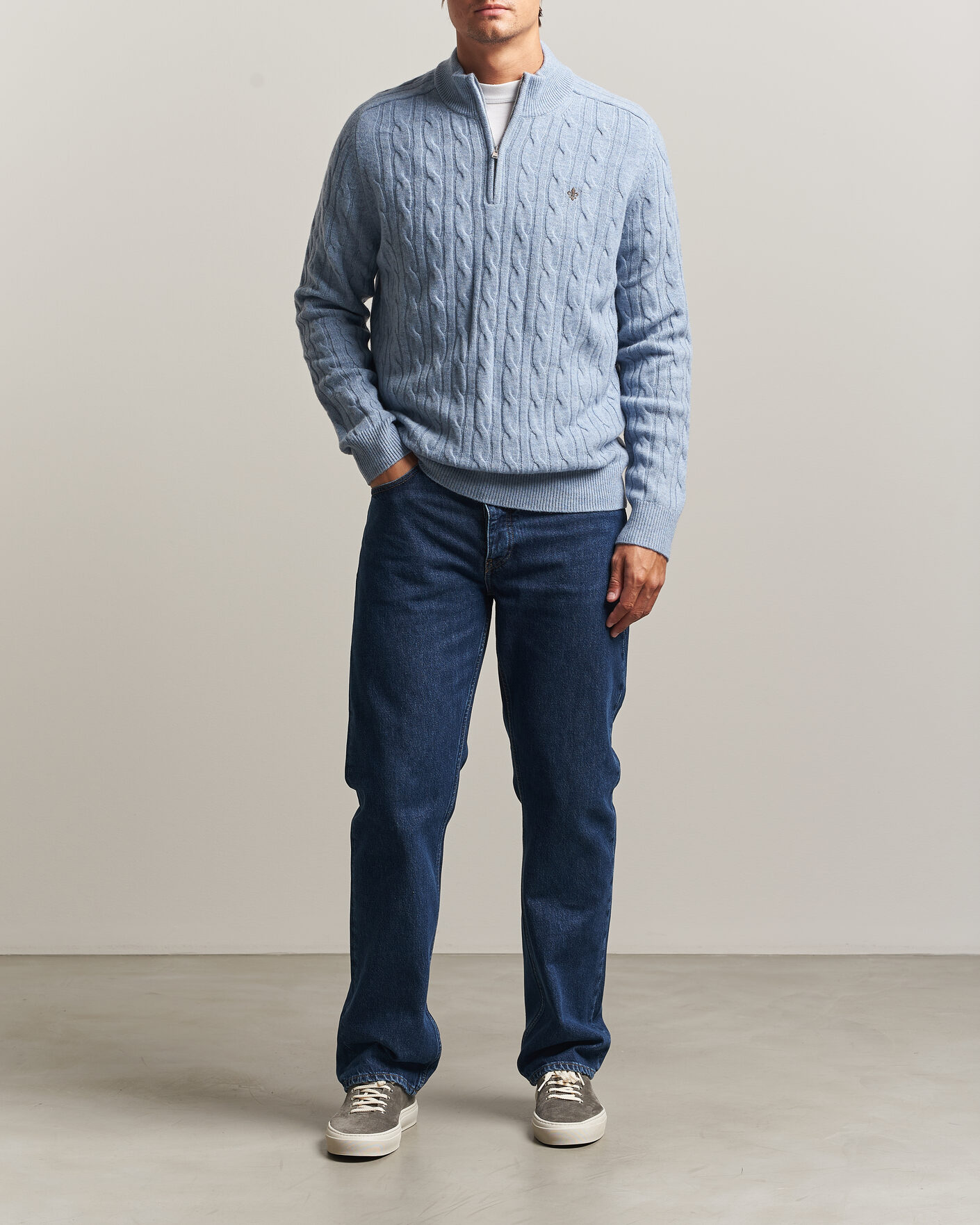 Heren | Truien | Morris | Hertford Cable Half Zip Blue