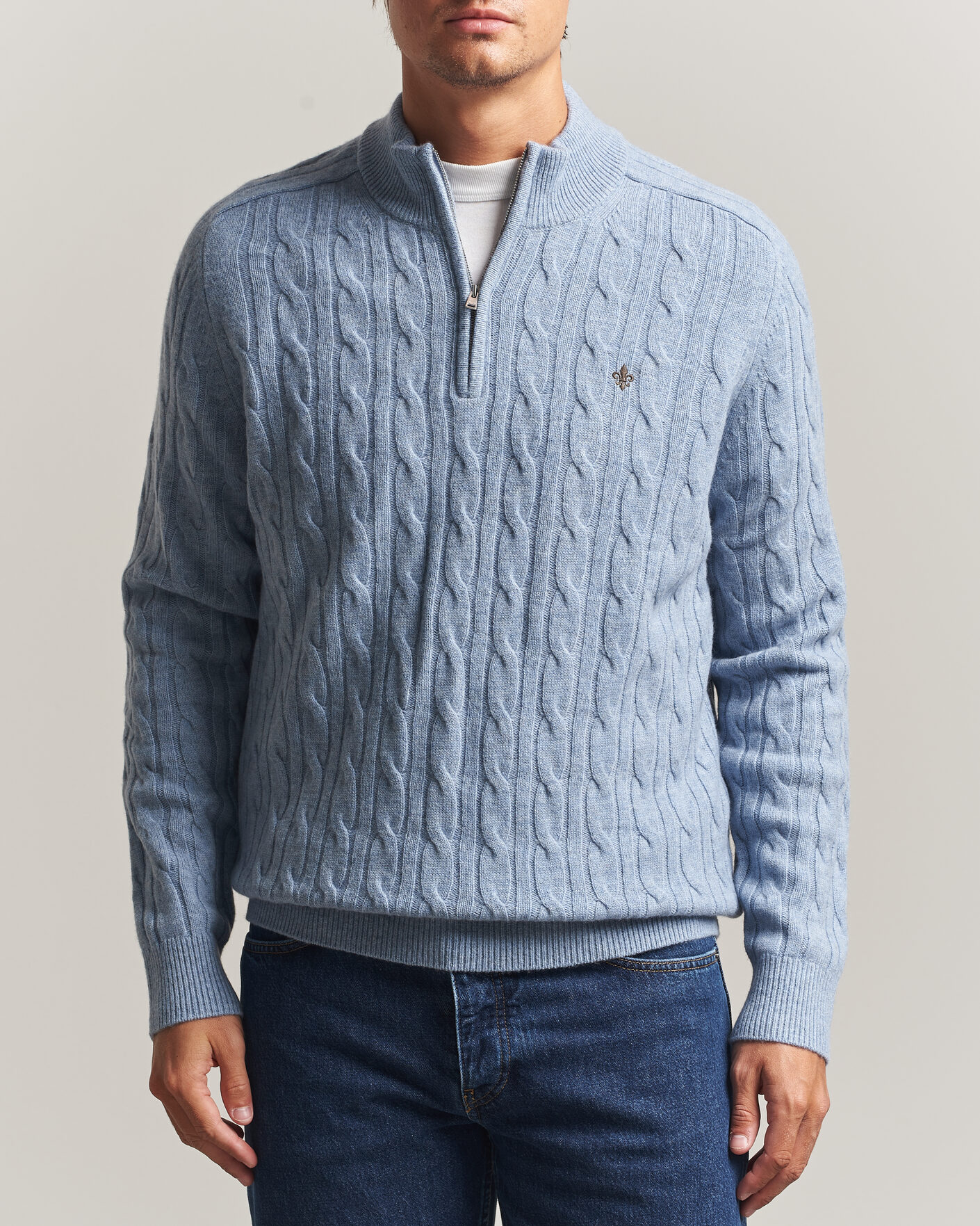 Heren | Truien | Morris | Hertford Cable Half Zip Blue