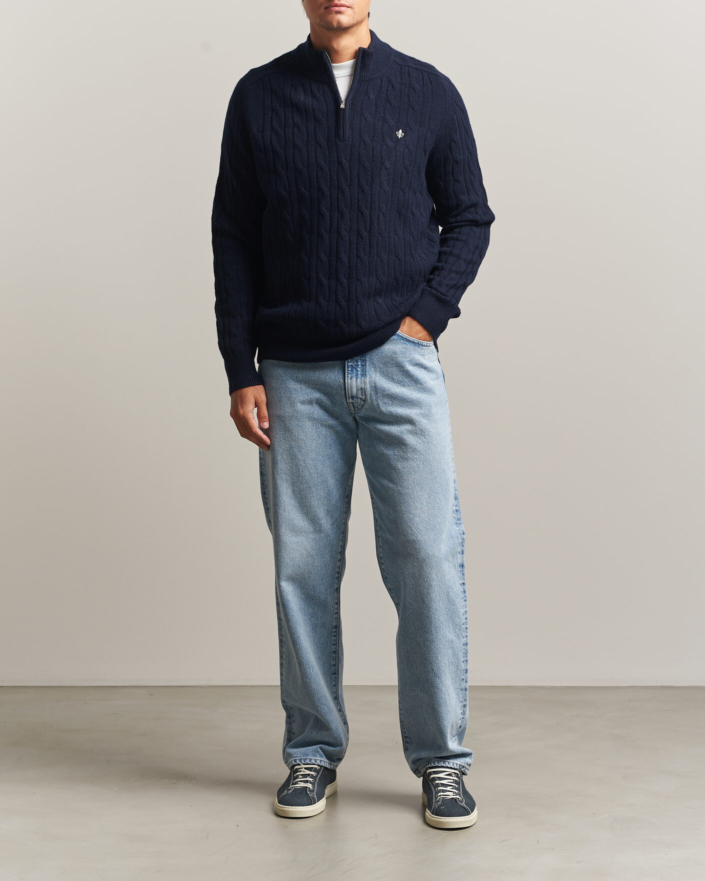Heren | Truien | Morris | Hertford Cable Half Zip Navy